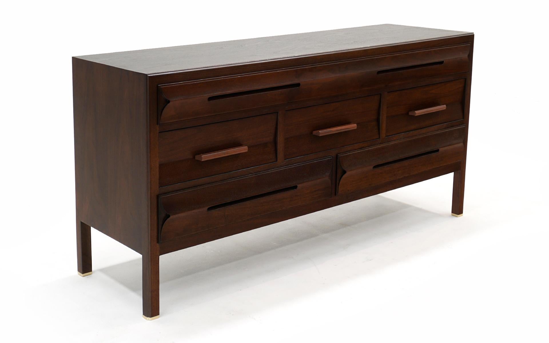 American Sculptural Dresser in Walnut with Brass Accents by Edward Wormley for Dunbar