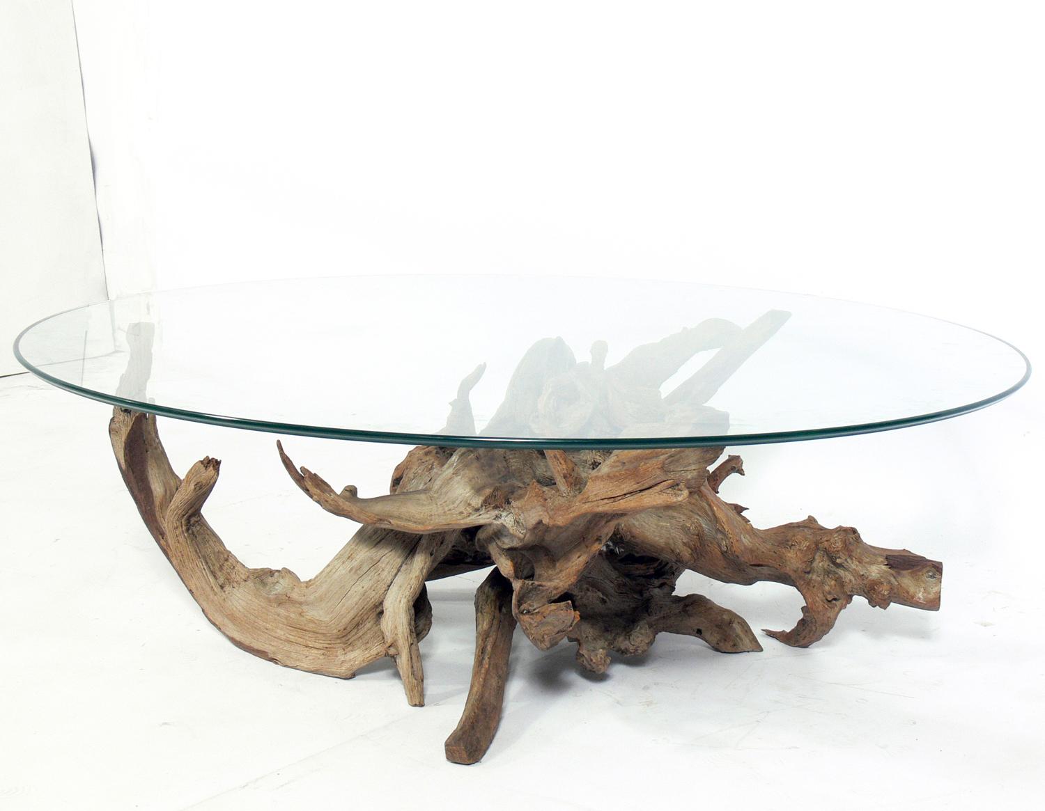 glass driftwood coffee table