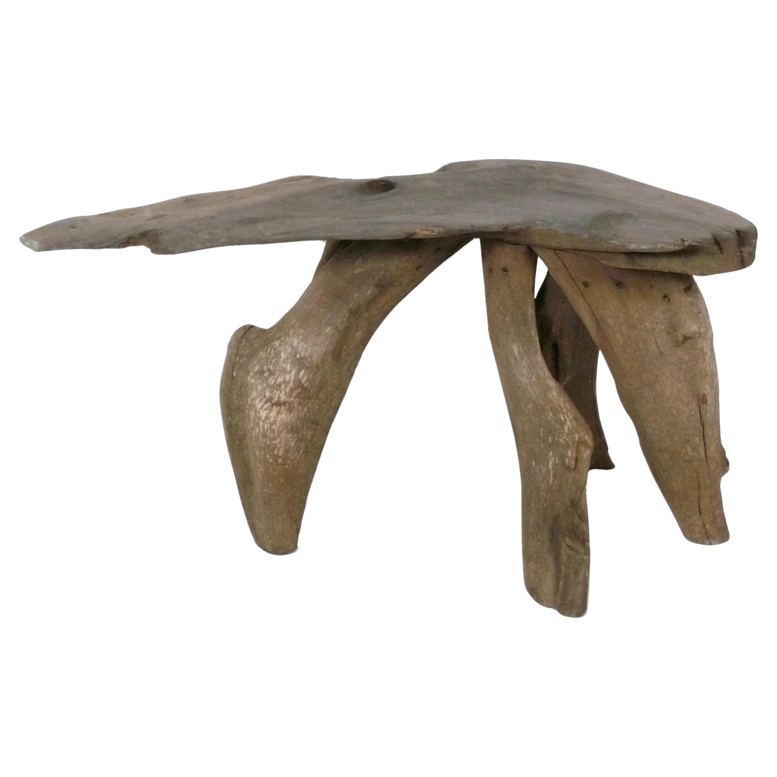 Tavolo consolle scultoreo in legno driftwood con splendida patina