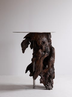 Sculptural Driftwood & Steel Side Table – Natural Wabi-Sabi Modern Design