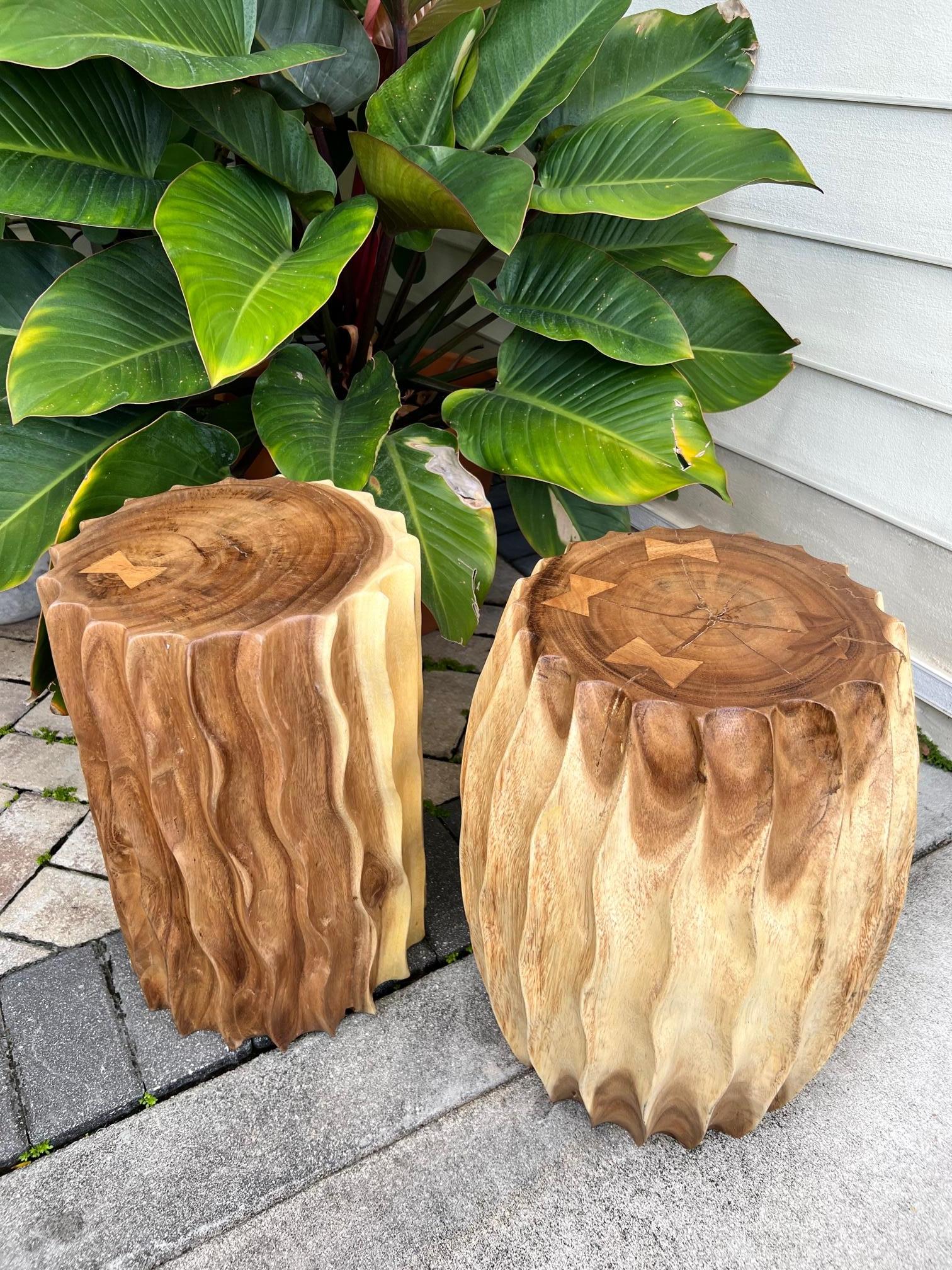 Sculptural Drum Side Table with Fluted Sides in Suar Wood, Thailand 6