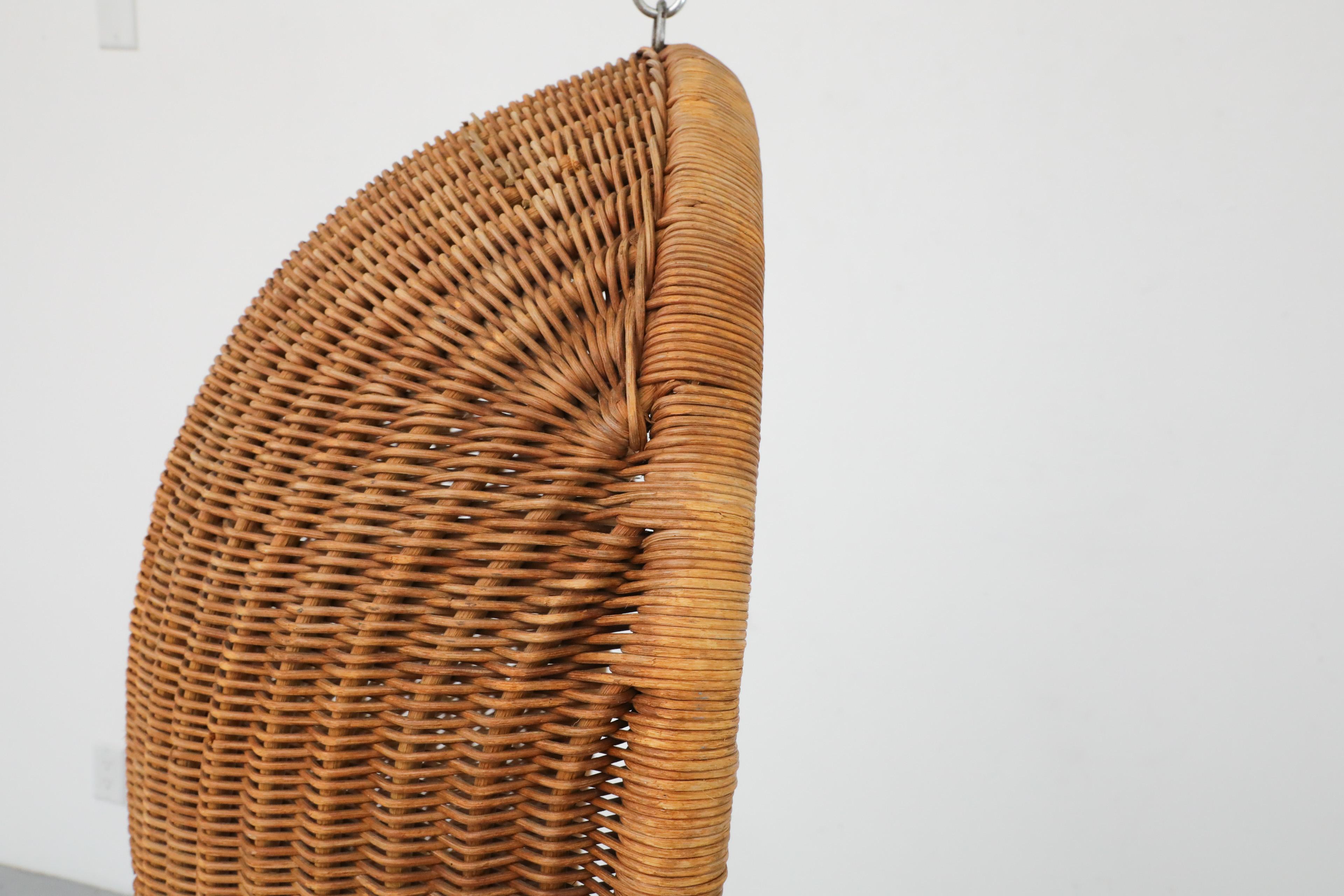 Dutch Mid-Century Sculptural Nanna Ditzel Inspired Hanging Rattan Basket Chair 4