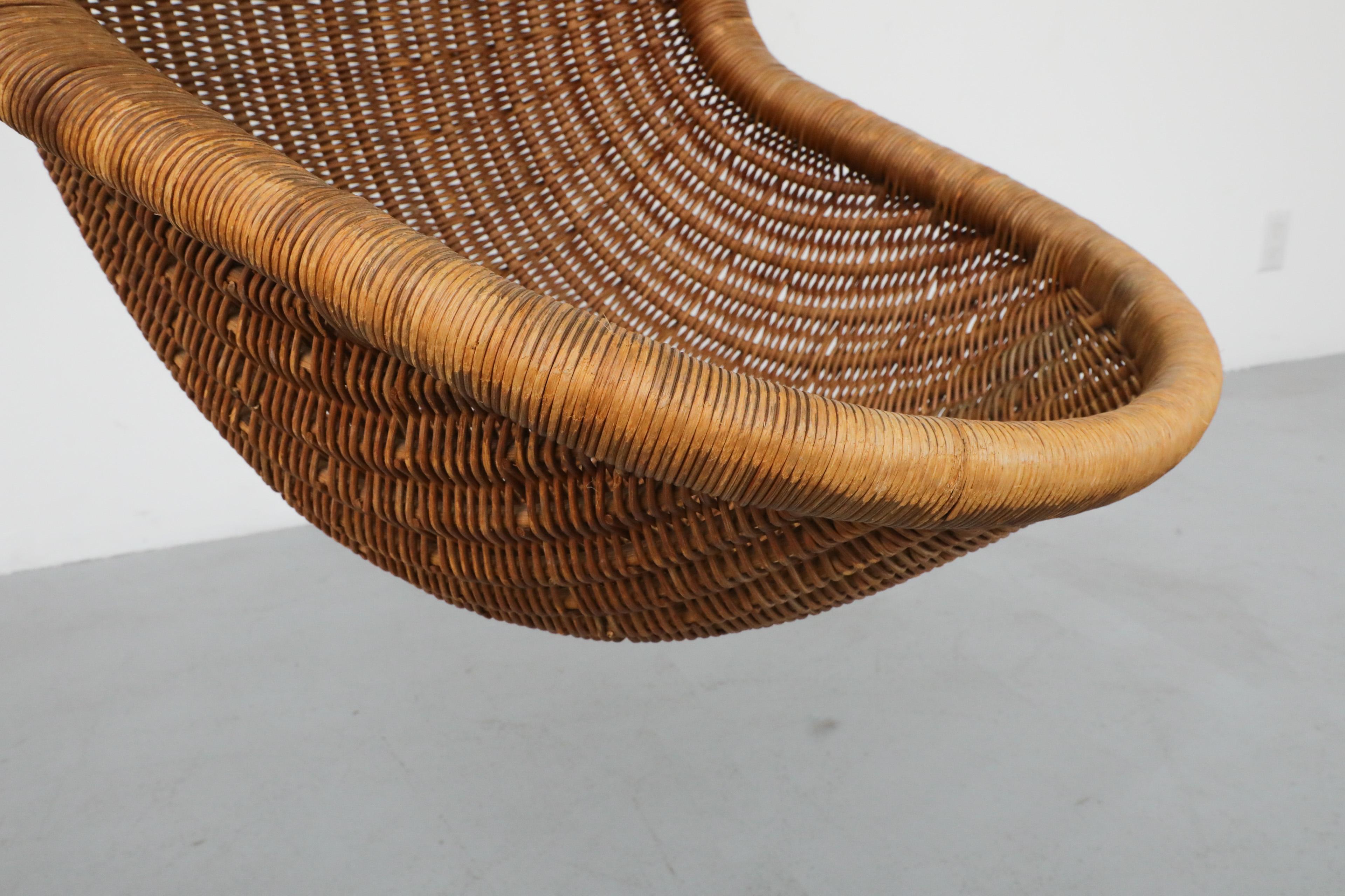 Dutch Mid-Century Sculptural Nanna Ditzel Inspired Hanging Rattan Basket Chair 6