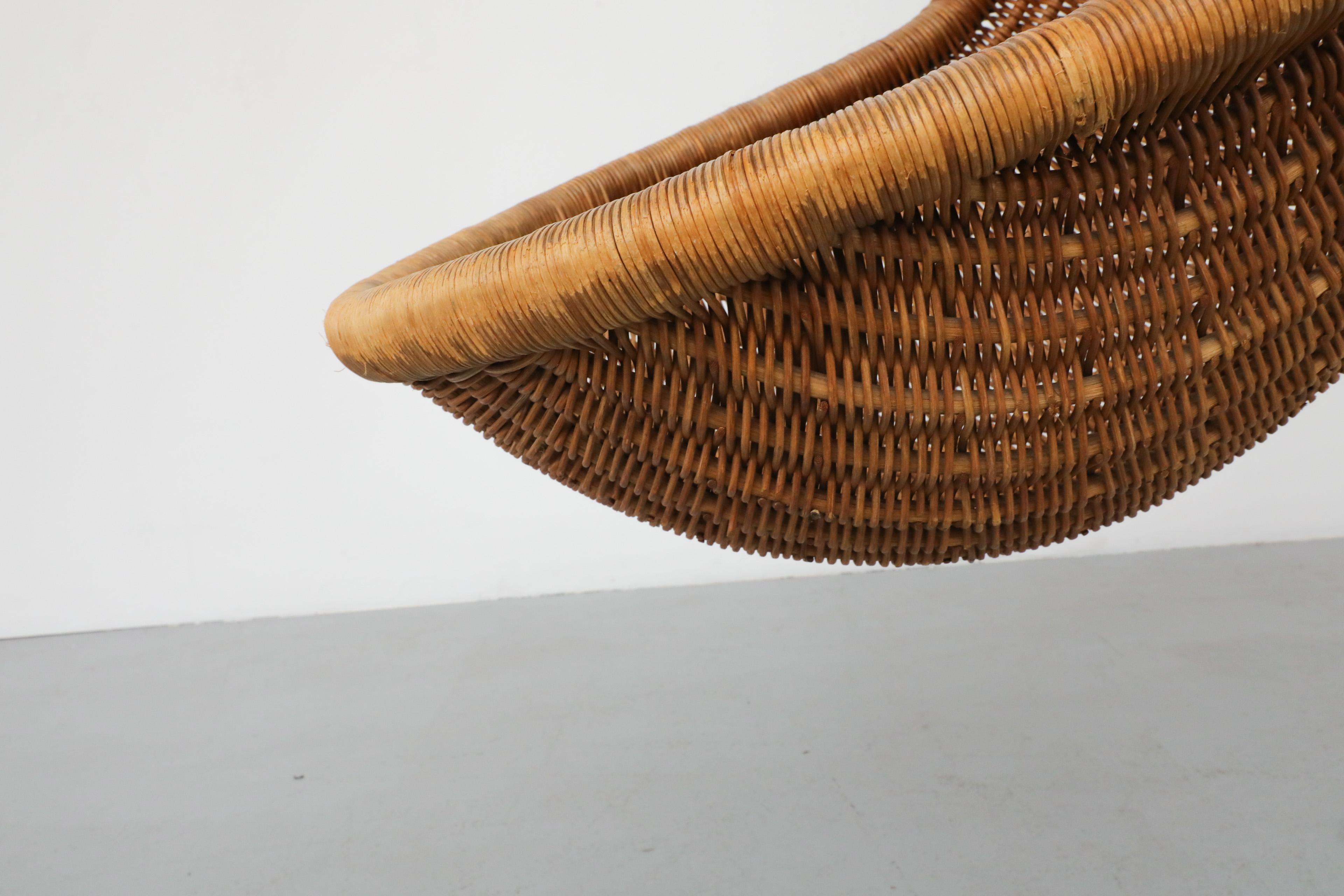 Dutch Mid-Century Sculptural Nanna Ditzel Inspired Hanging Rattan Basket Chair 7