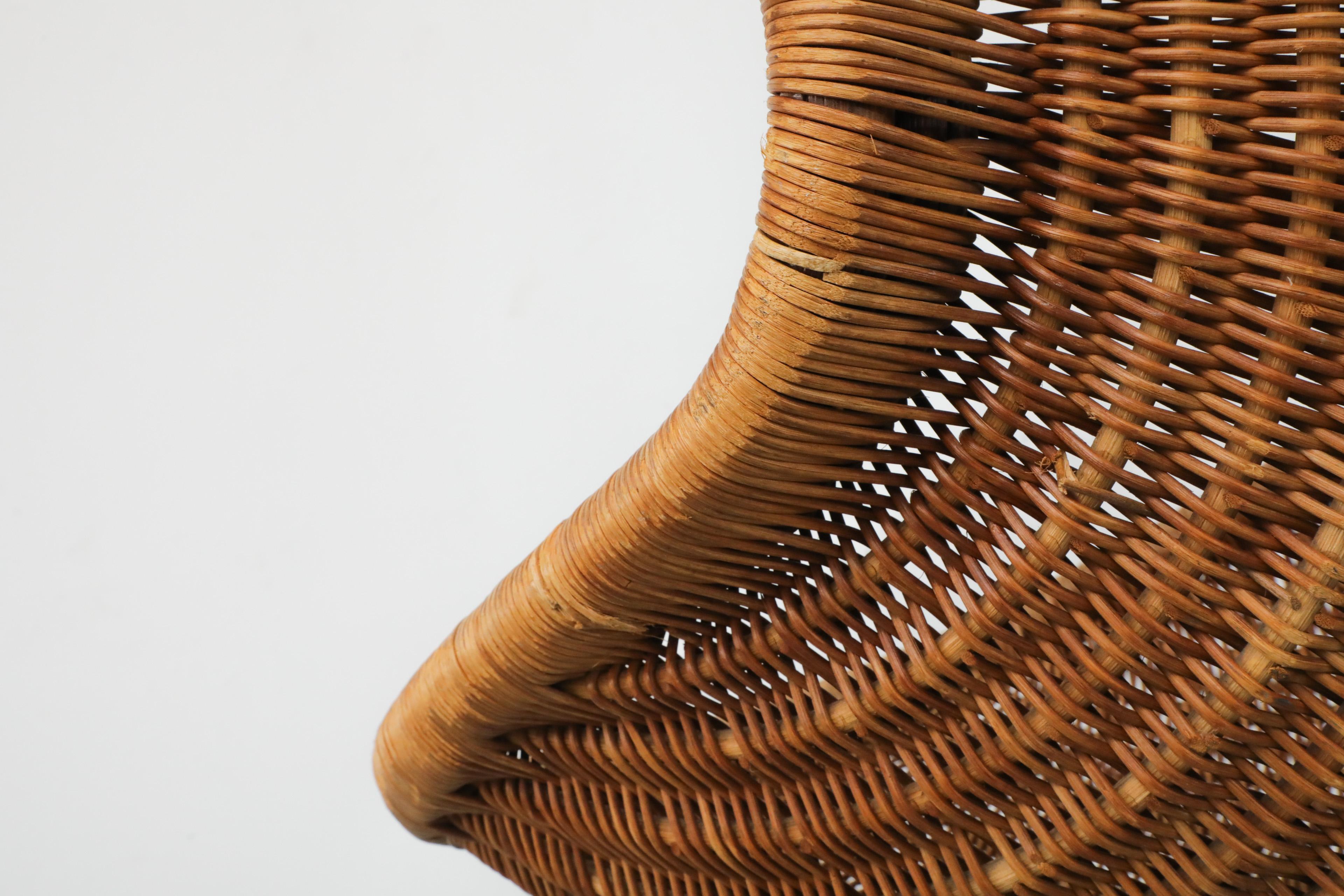 Dutch Mid-Century Sculptural Nanna Ditzel Inspired Hanging Rattan Basket Chair 8