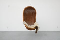 Dutch Mid-Century Sculptural Nanna Ditzel Inspired Hanging Rattan Basket Chair