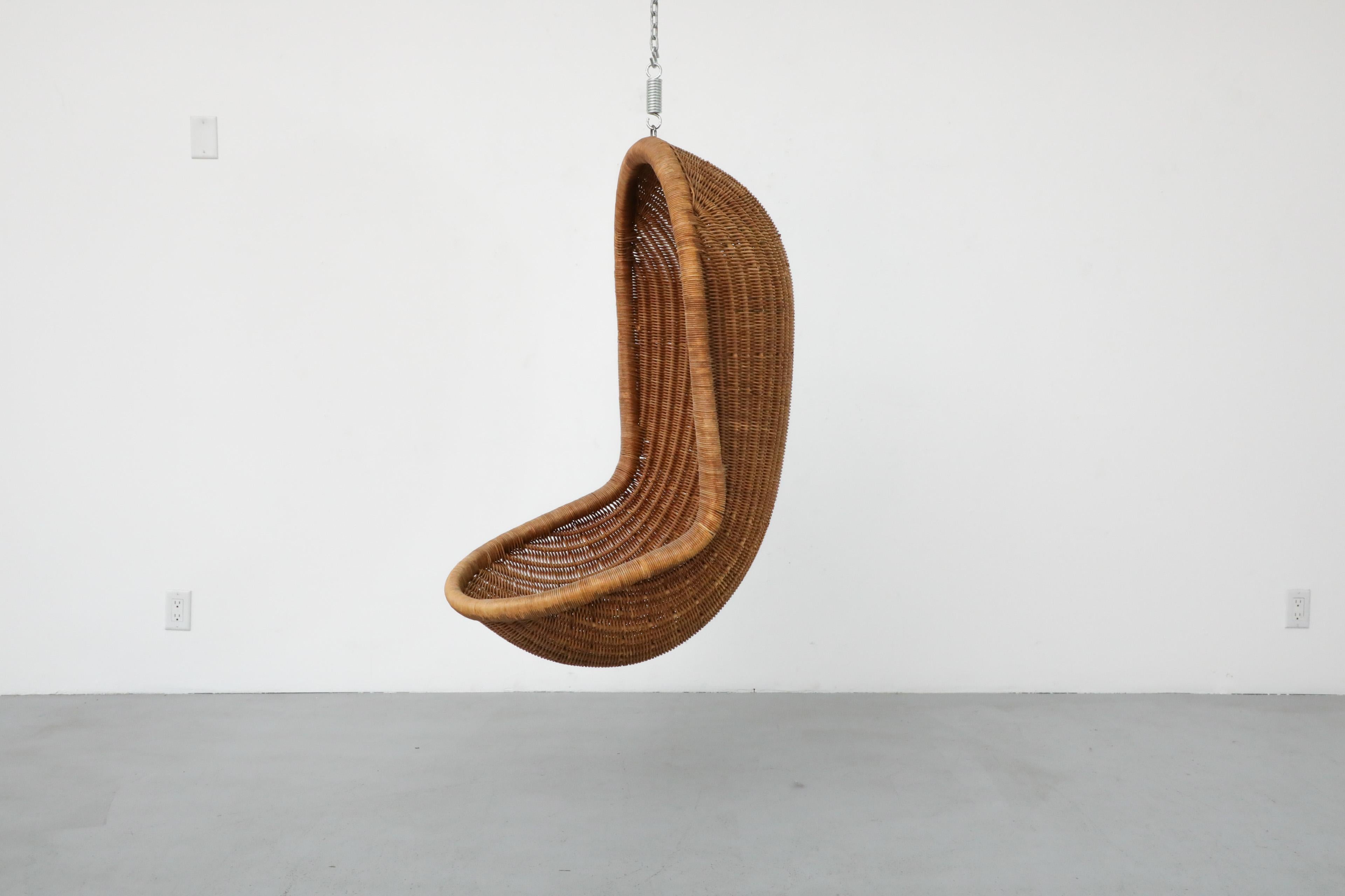 Dutch Mid-Century Sculptural Nanna Ditzel Inspired Hanging Rattan Basket Chair In Good Condition In Los Angeles, CA