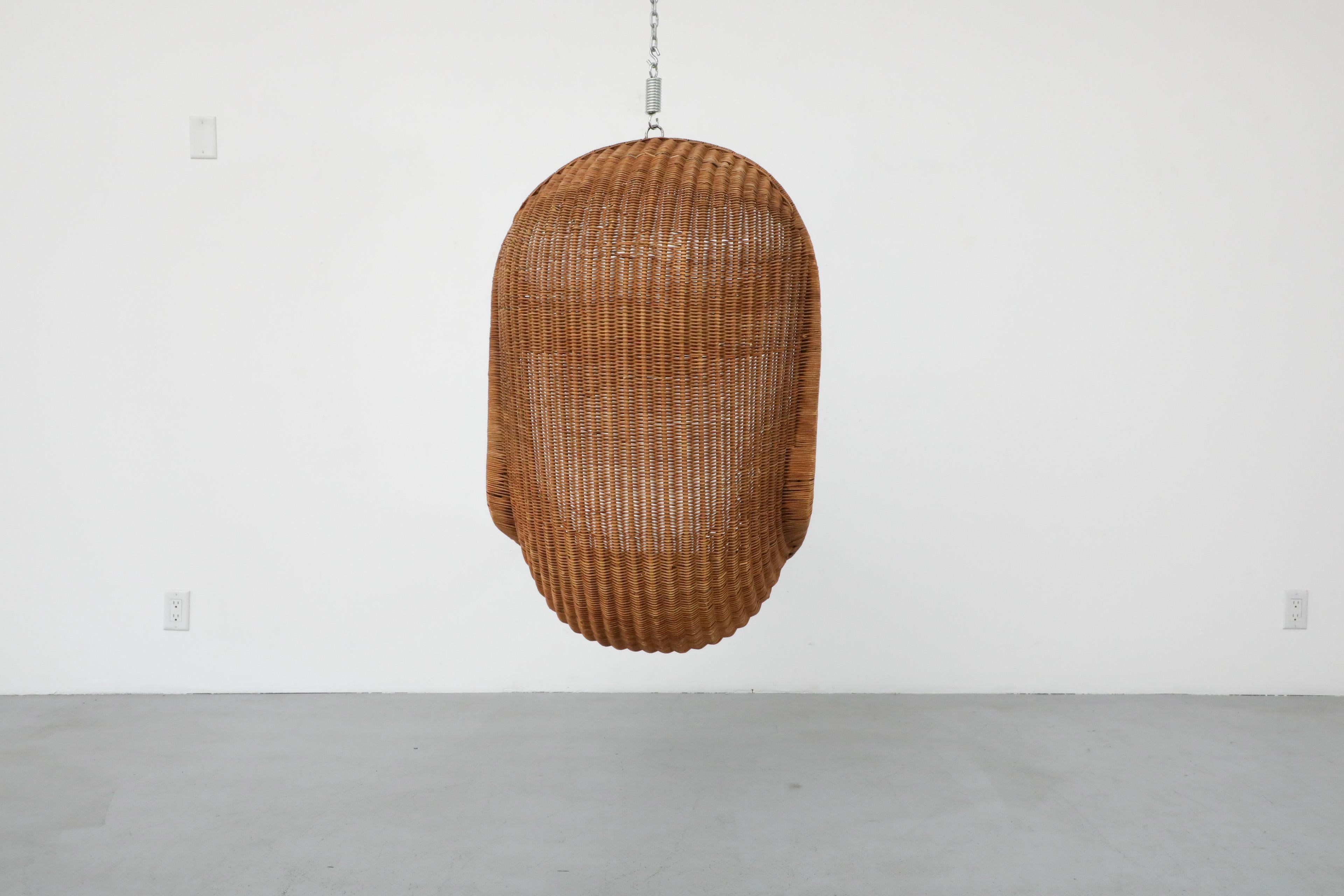 Metal Dutch Mid-Century Sculptural Nanna Ditzel Inspired Hanging Rattan Basket Chair