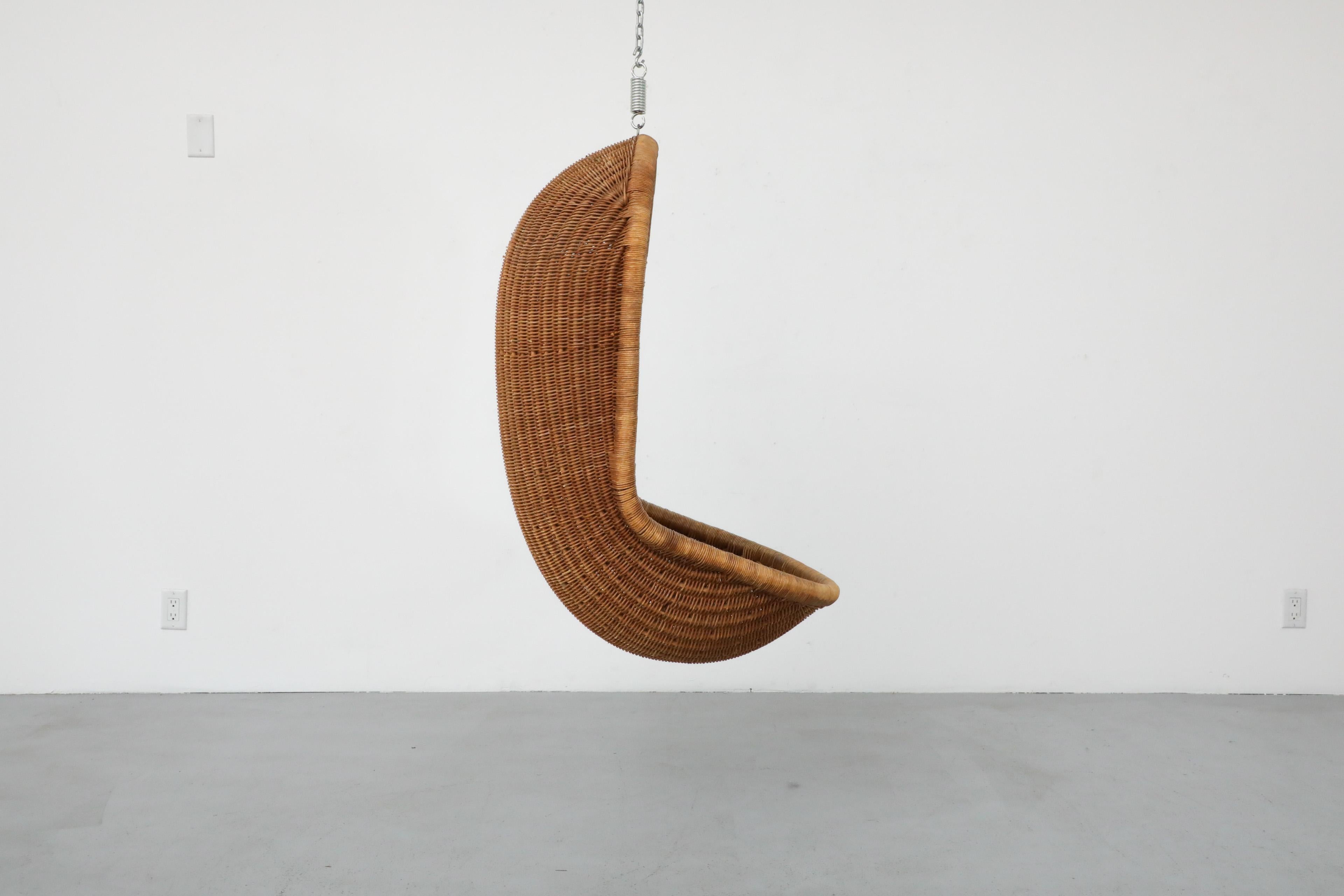 Dutch Mid-Century Sculptural Nanna Ditzel Inspired Hanging Rattan Basket Chair 1