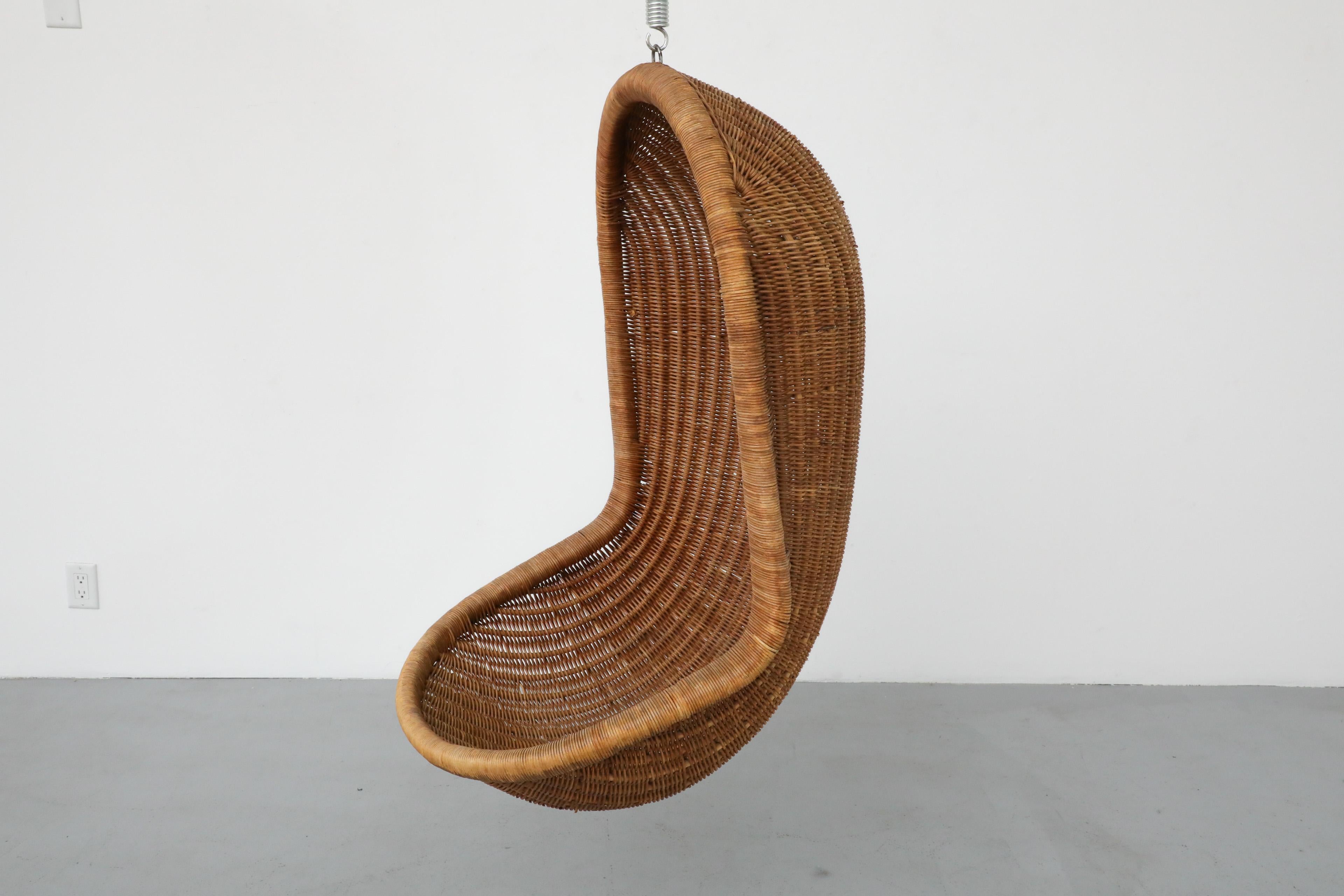 Dutch Mid-Century Sculptural Nanna Ditzel Inspired Hanging Rattan Basket Chair 2