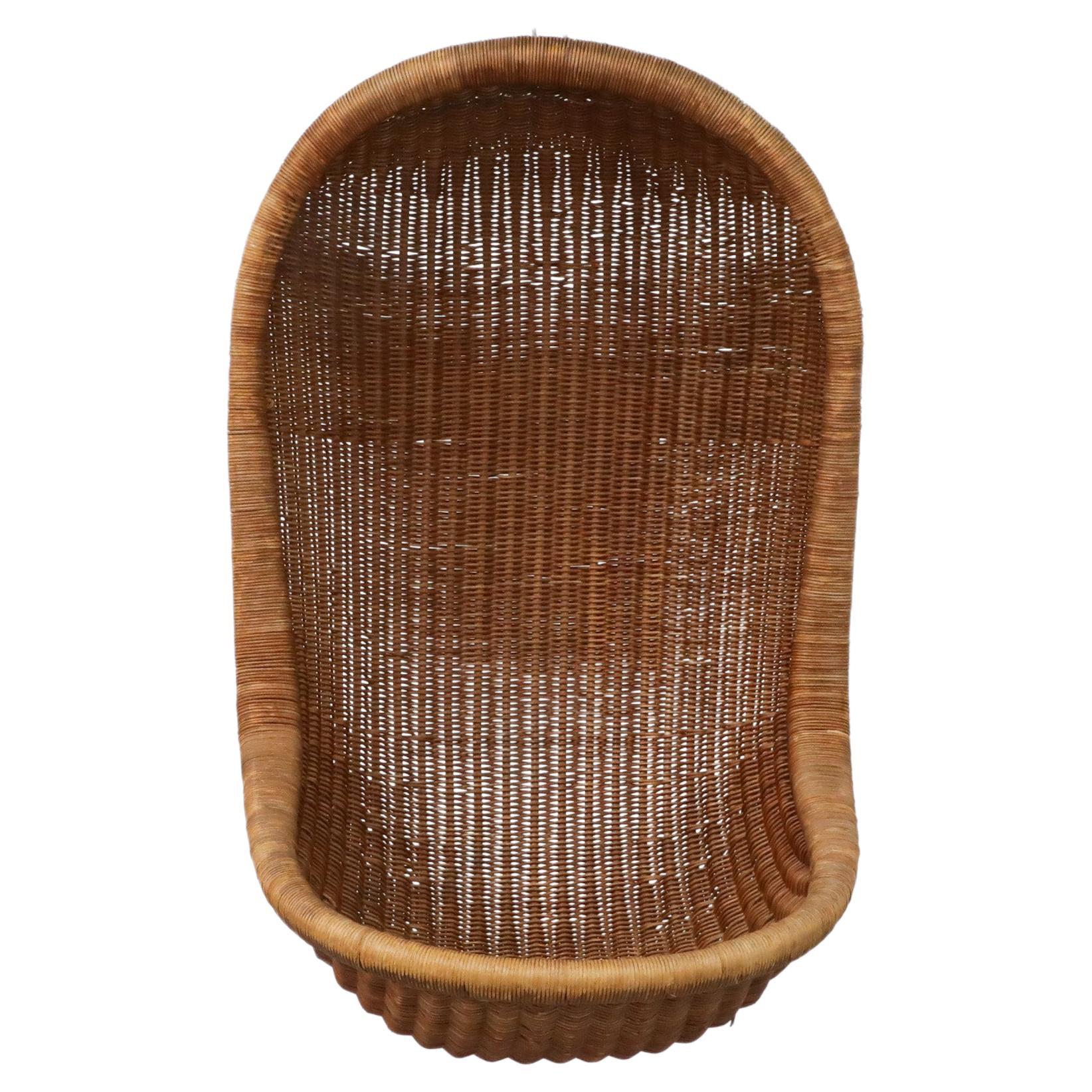 Dutch Mid-Century Sculptural Nanna Ditzel Inspired Hanging Rattan Basket Chair