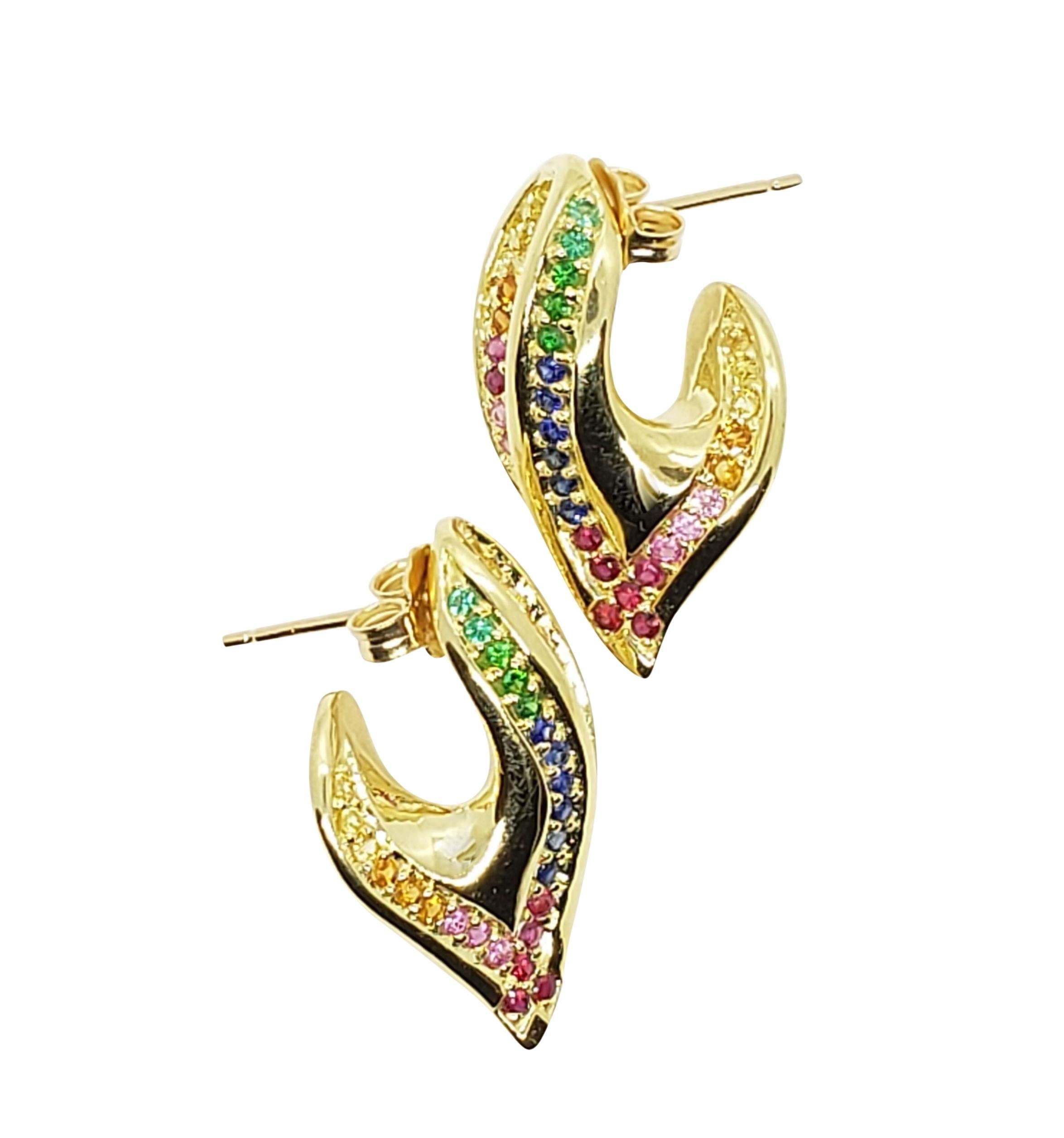 Sculptural Ear Hugging Scarf Earrings in Rainbow Precious Gemstones and 18K Gold In New Condition For Sale In Rutherford, NJ