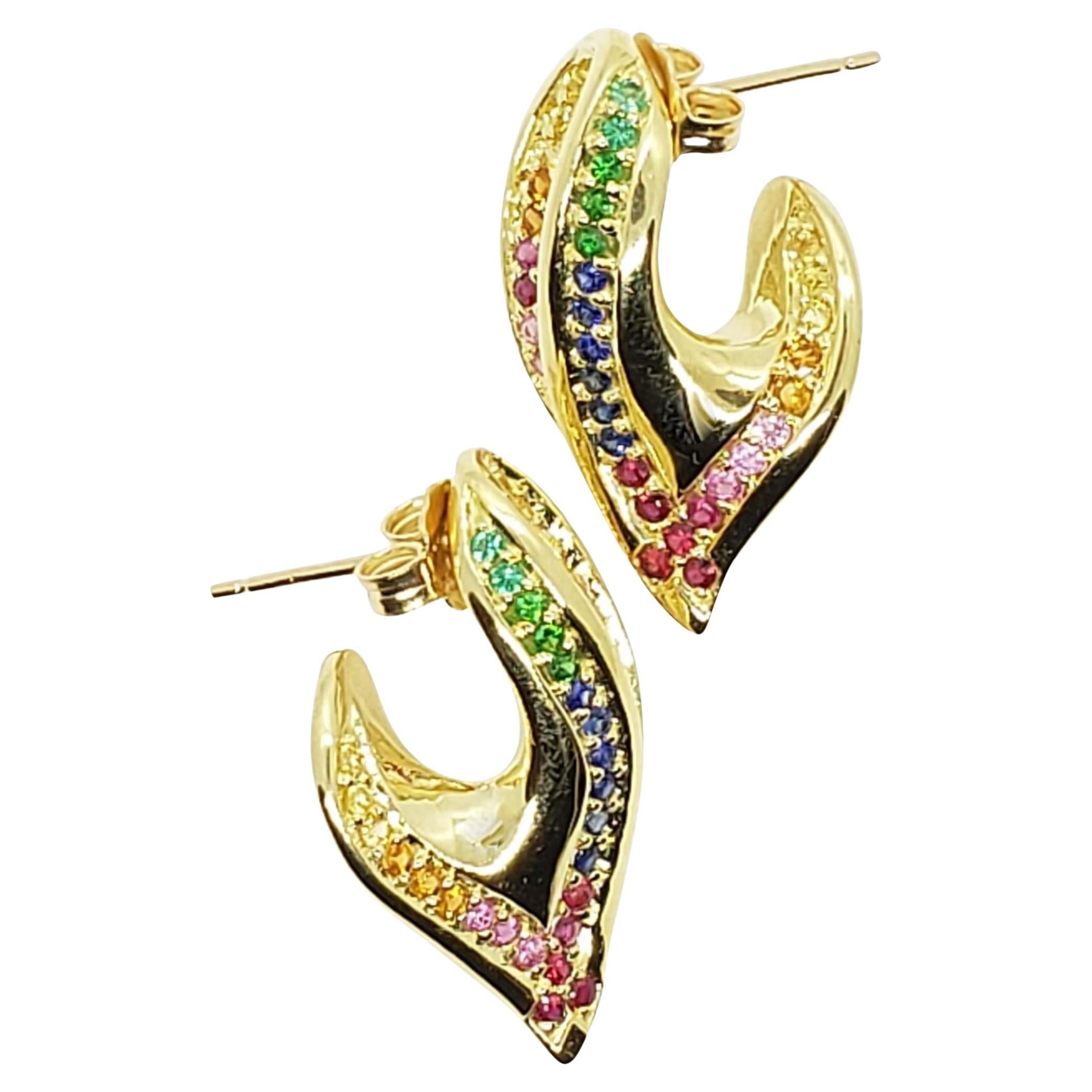Sculptural Ear Hugging Scarf Earrings in Rainbow Precious Gemstones and 18K Gold For Sale