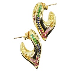 Sculptural Ear Hugging Scarf Earrings in Rainbow Precious Gemstones and 18K Gold
