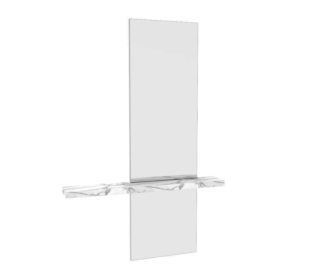 Modern Sculptural Edgewater Minimal Contemporary Mirror with Carrara Marble Shelf For Sale