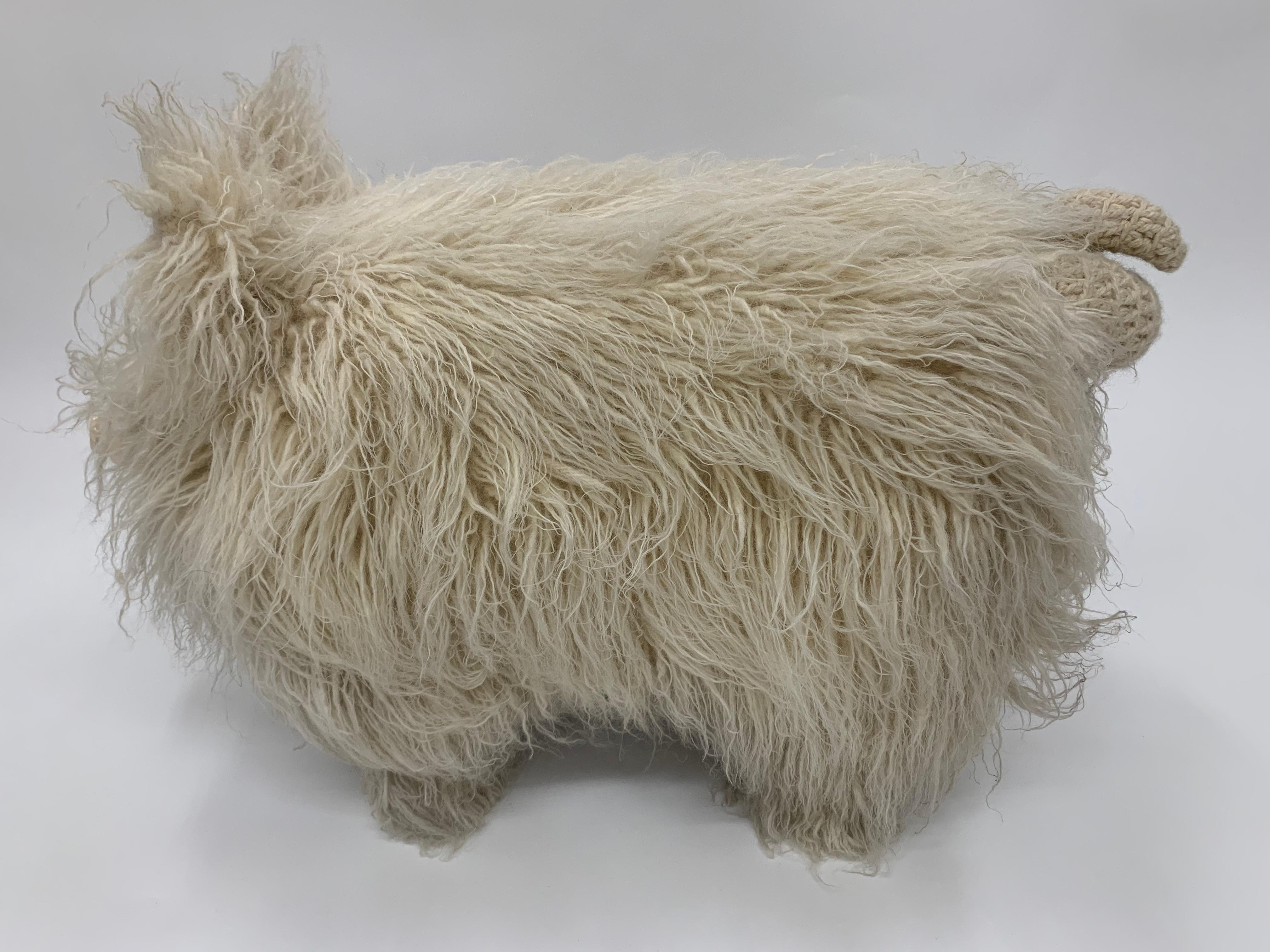 Sculptural Edna Cataldo Pig Flokati Wool Foot Stool, Signed and Dated 1995 2