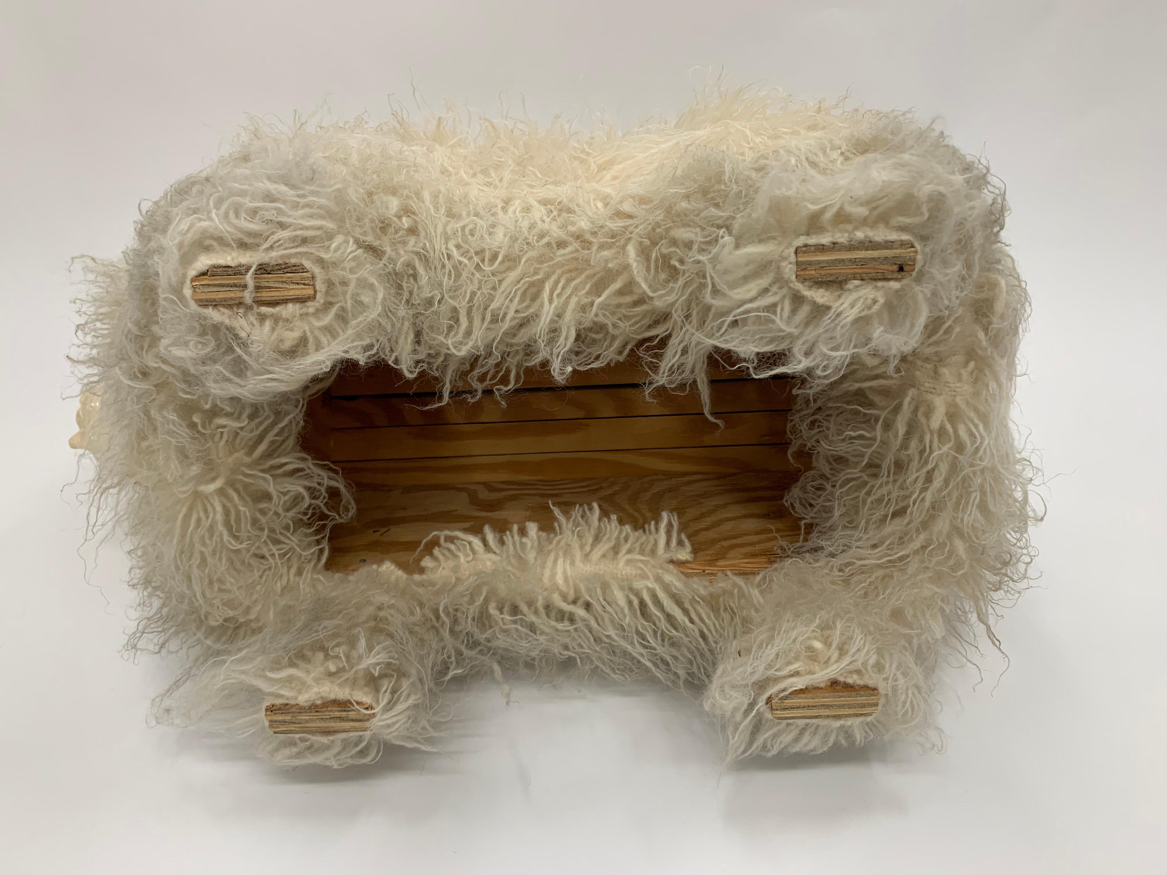Sculptural Edna Cataldo Pig Flokati Wool Foot Stool, Signed and Dated 1995 5