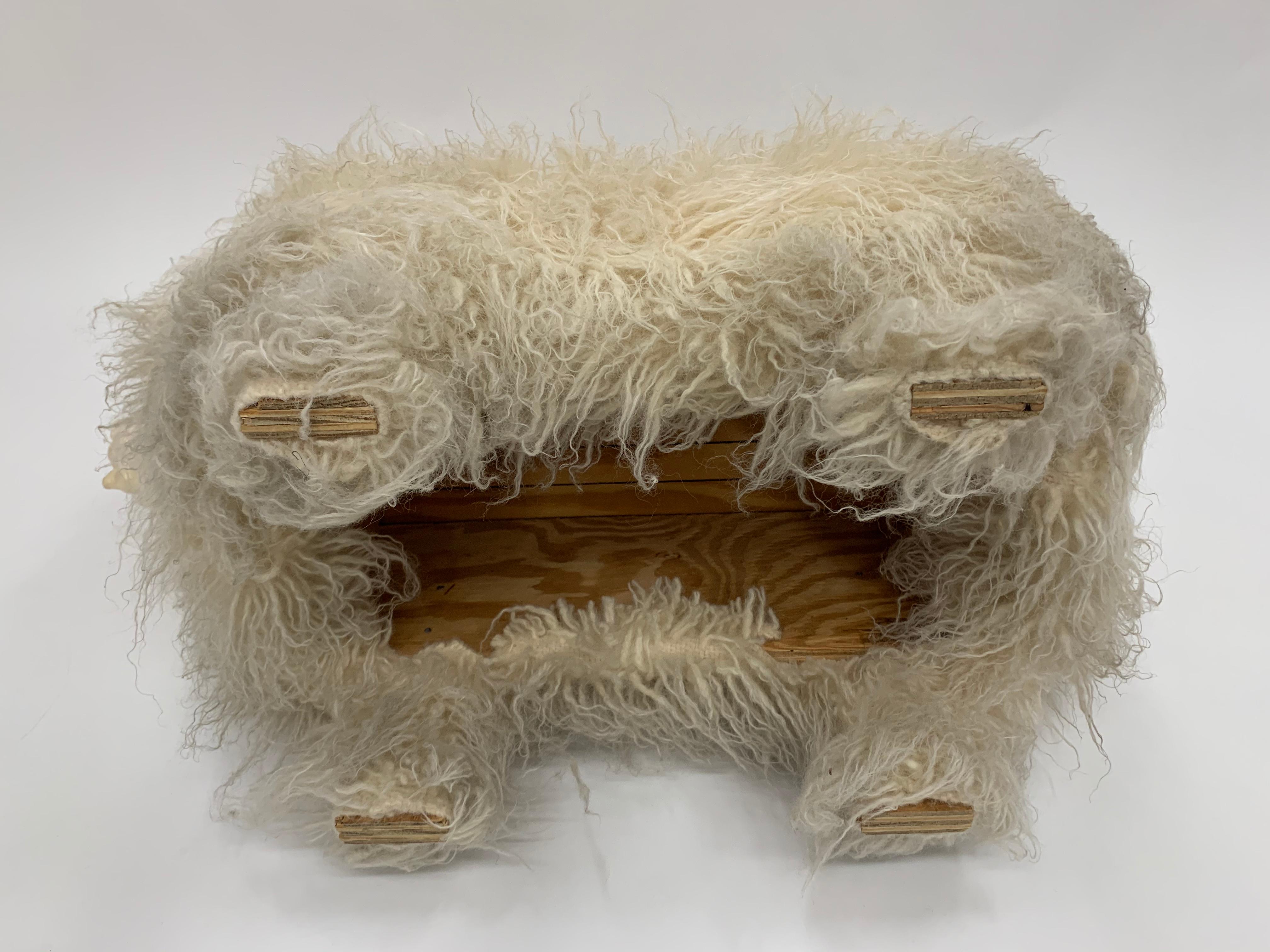 Sculptural Edna Cataldo Pig Flokati Wool Foot Stool, Signed and Dated 1995 6