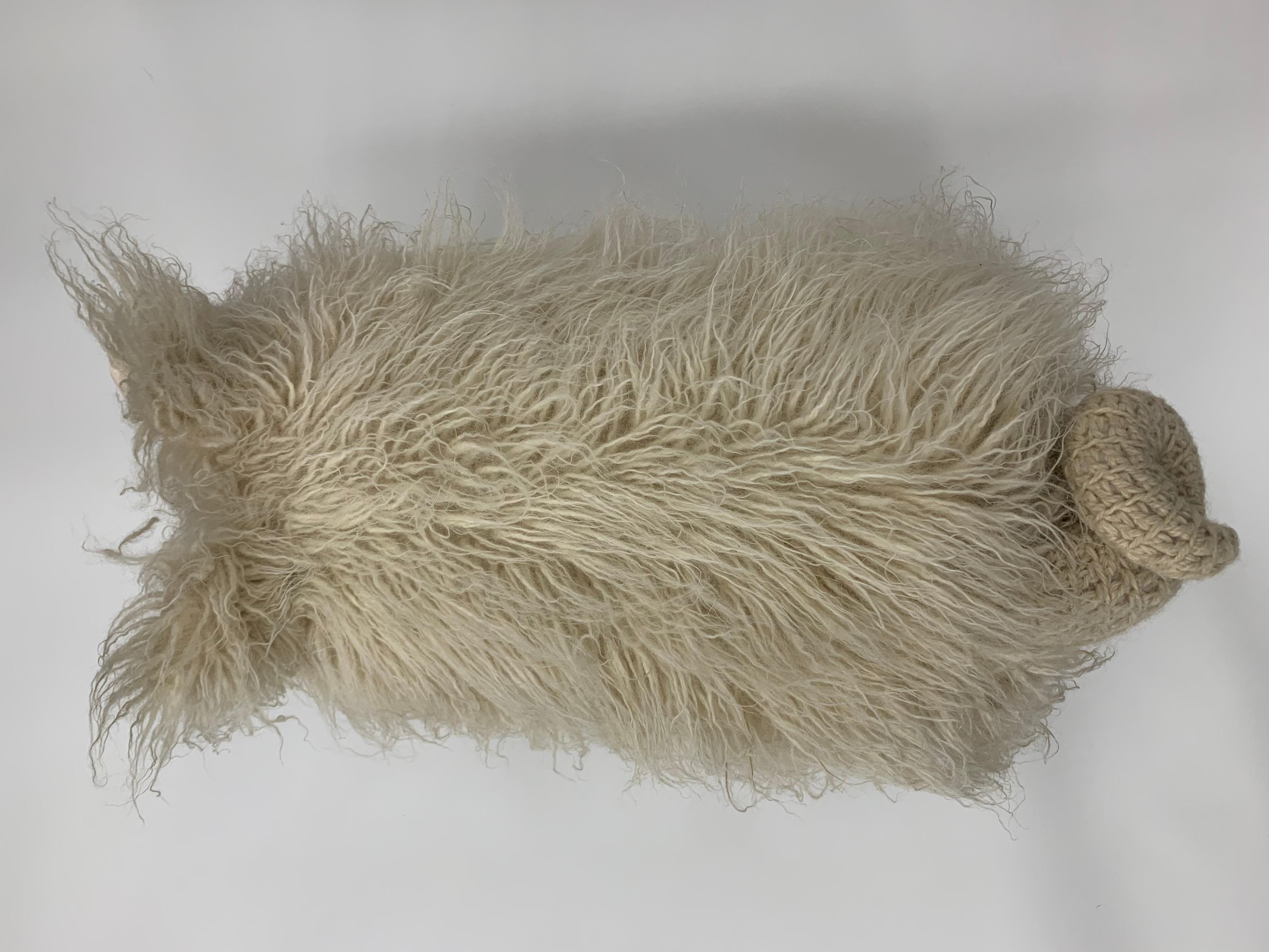 Sculptural Edna Cataldo Pig Flokati Wool Foot Stool, Signed and Dated 1995 1
