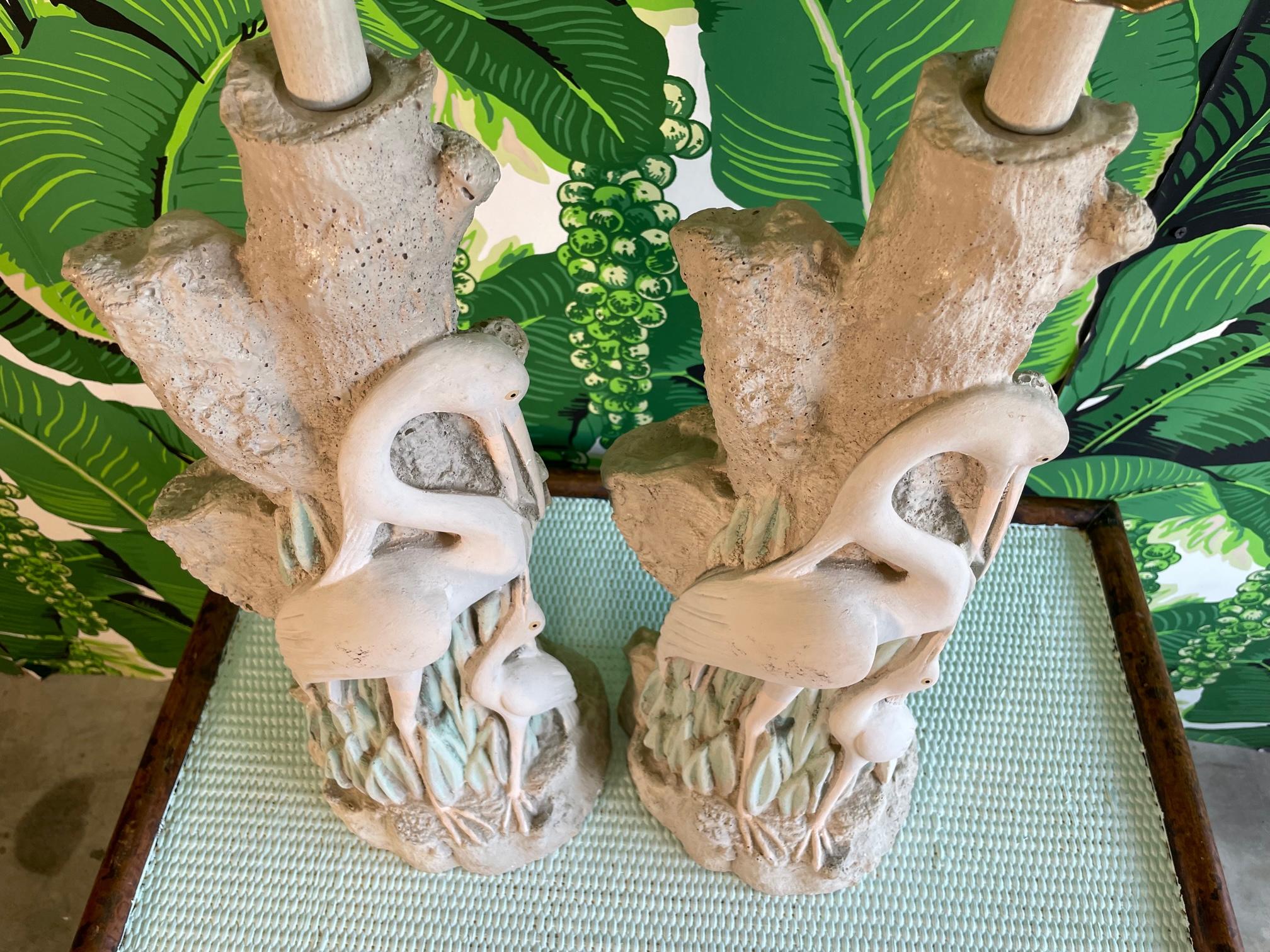 Sculptural Egret and Baby Bird Table Lamps In Good Condition In Jacksonville, FL
