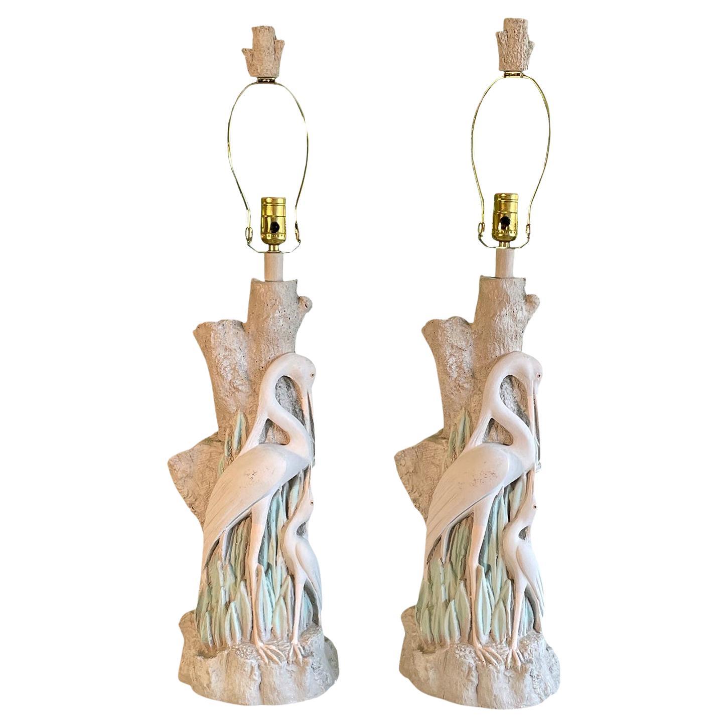 Sculptural Egret and Baby Bird Table Lamps For Sale