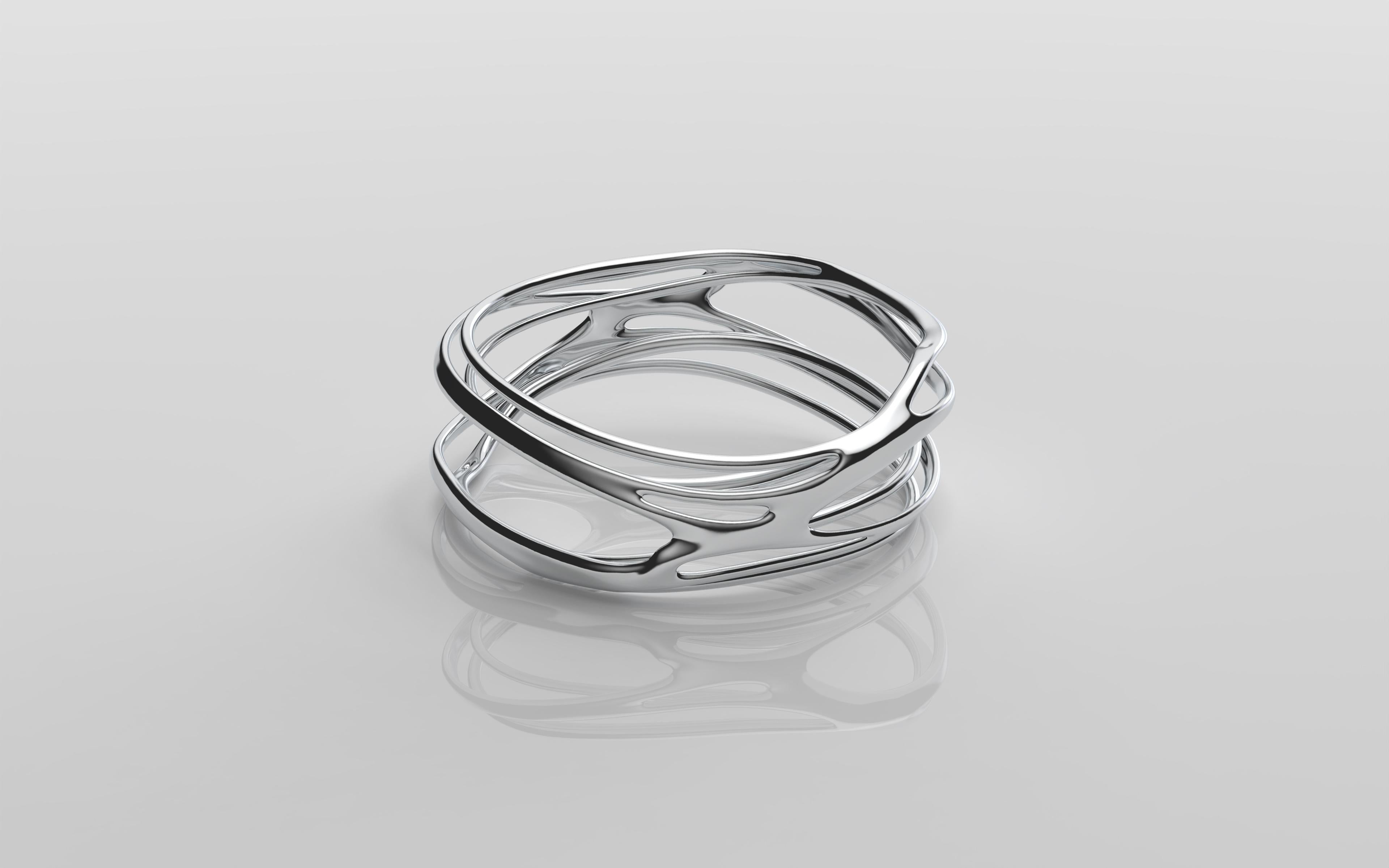 Contemporary Sculptural Elegance Sterling Silver 3D Printed Divine Bracelet by Mattice Boets For Sale
