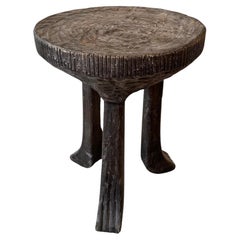 Sculptural Elm Wood Stool with carved & burnt finish modern organic