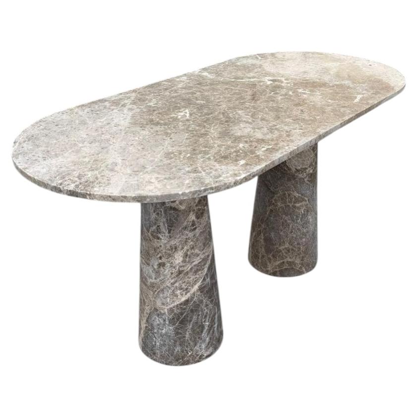 Sculptural Emperador Marble Oval Dining Table - Glossy Surface Table Top
