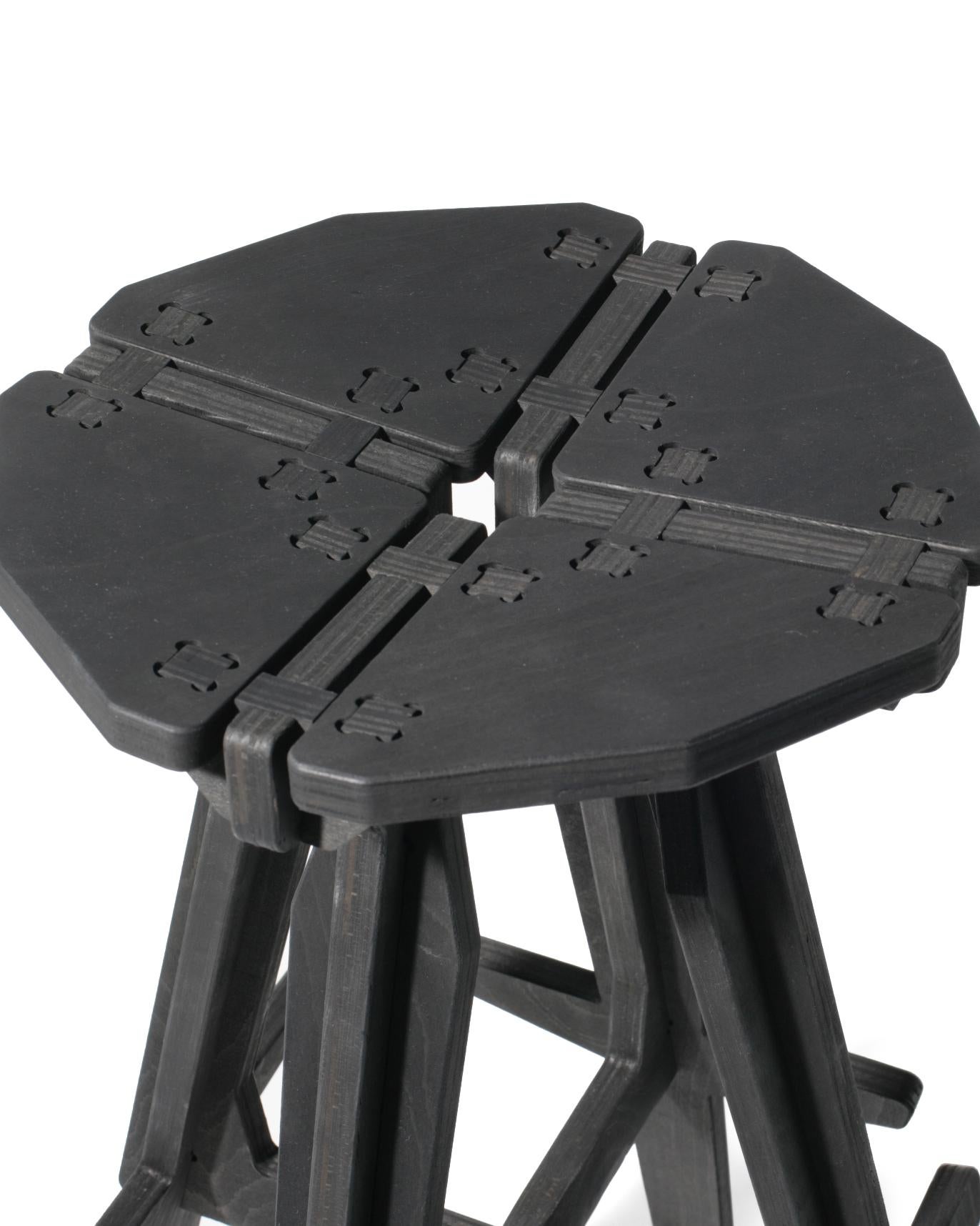 Modern Sculptural engineered  complex 'Stack' bar stool /charcoal black/ For Sale