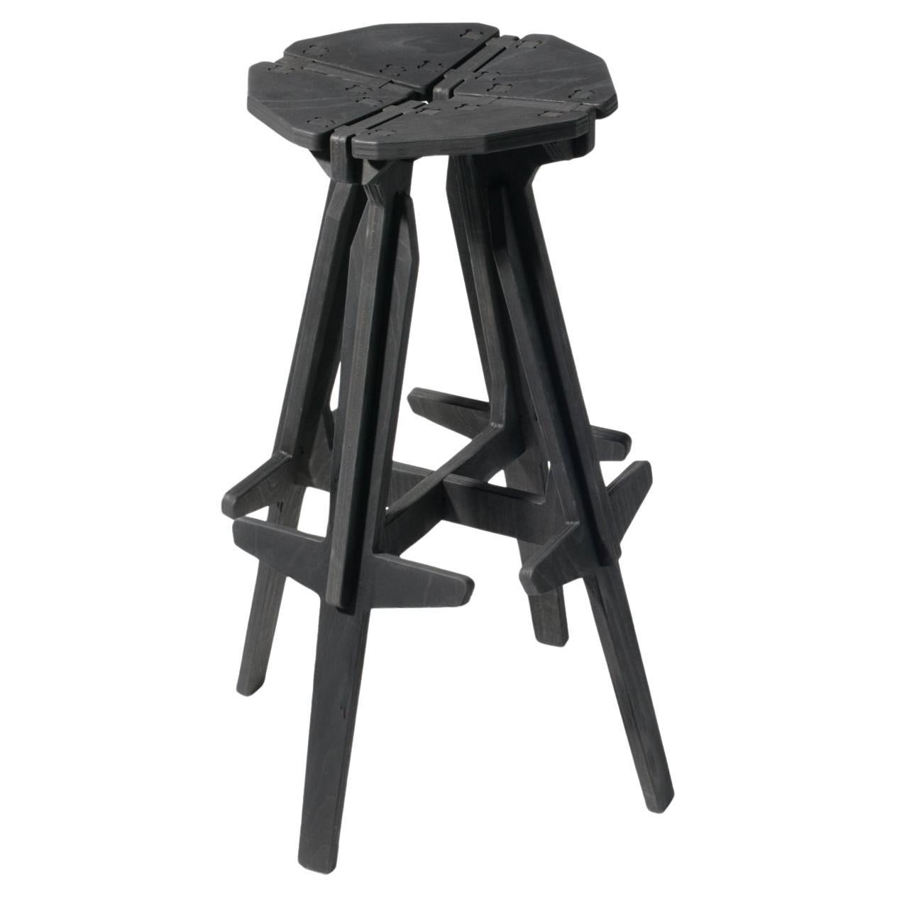 Sculptural engineered  complex 'Stack' bar stool /charcoal black/ For Sale
