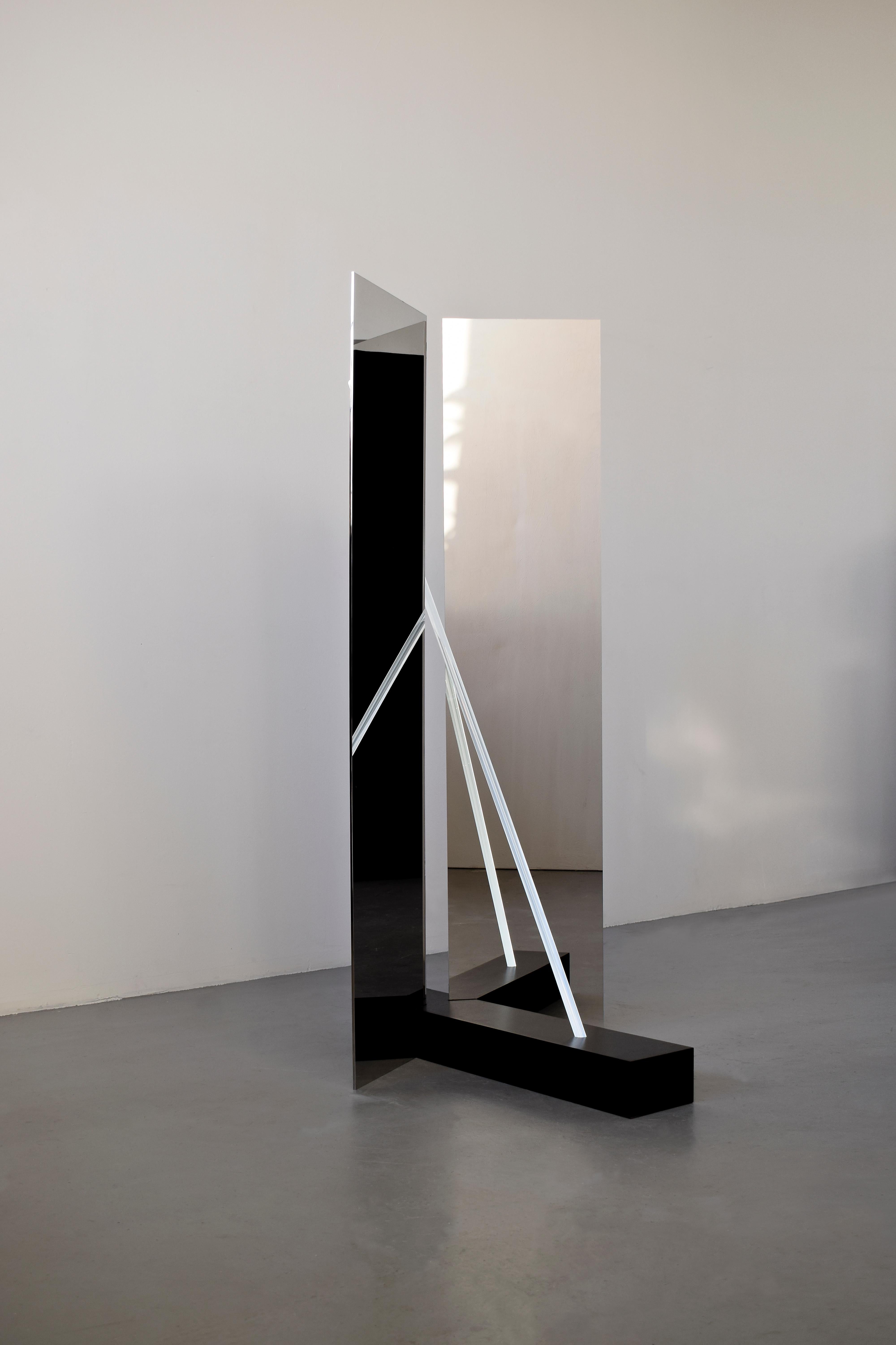 Sculptural enlightened mirror, Maximilian Michaelis

Title: The elusive nature of perception, No. 04

Measures: 63 x 155 x 105 cm

Material: polished stainless steel, belgian bluestone, arcylic glas, Led

The basis and inspiration for