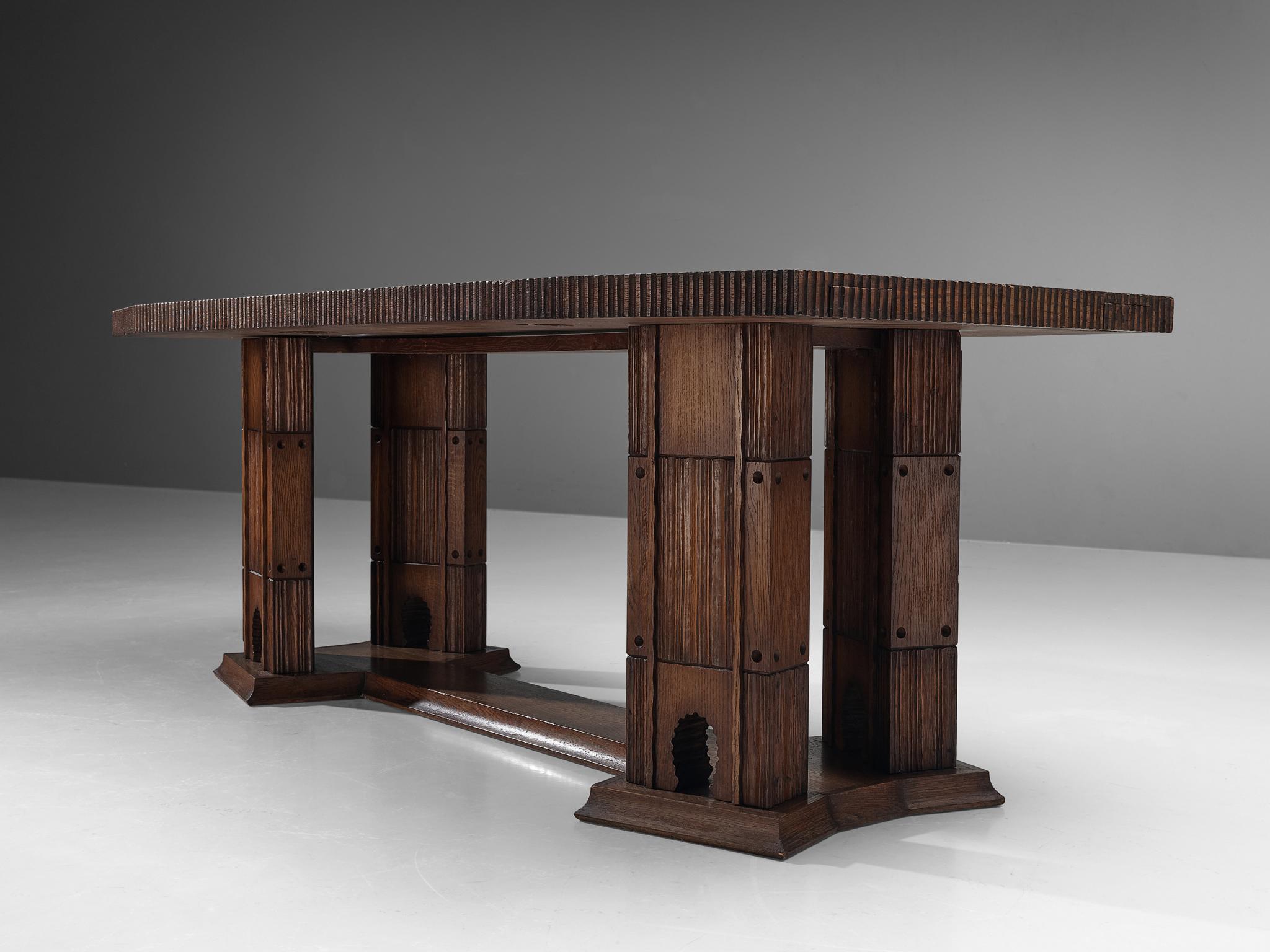 Mid-Century Modern Sculptural Ernesto Valabrega Dining Table in Oak