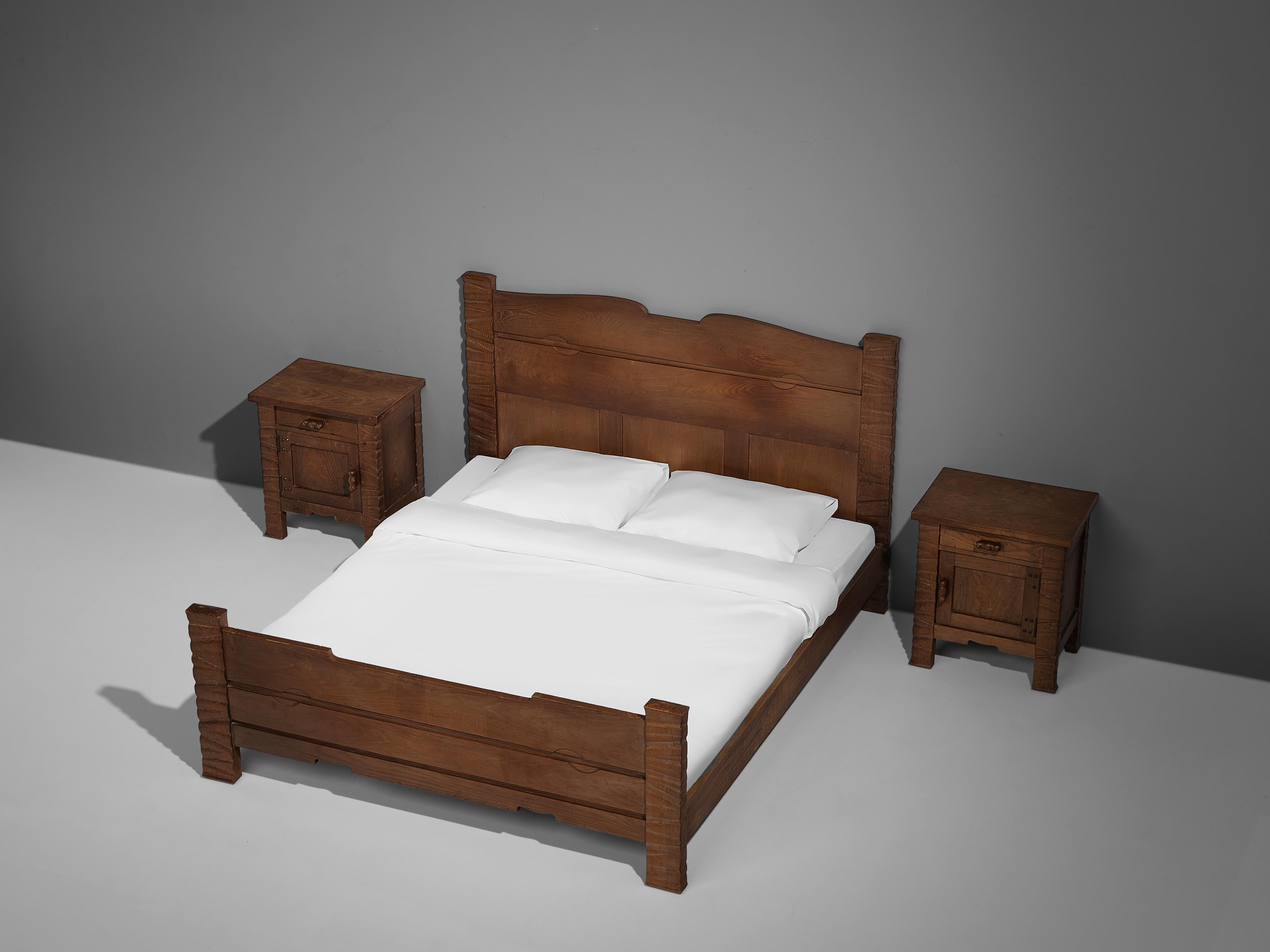 Sculptural Ernesto Valabrega Kingsize Bed in Oak with Nightstands 1
