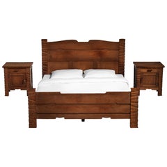 Sculptural Ernesto Valabrega Kingsize Bed in Oak with Nightstands