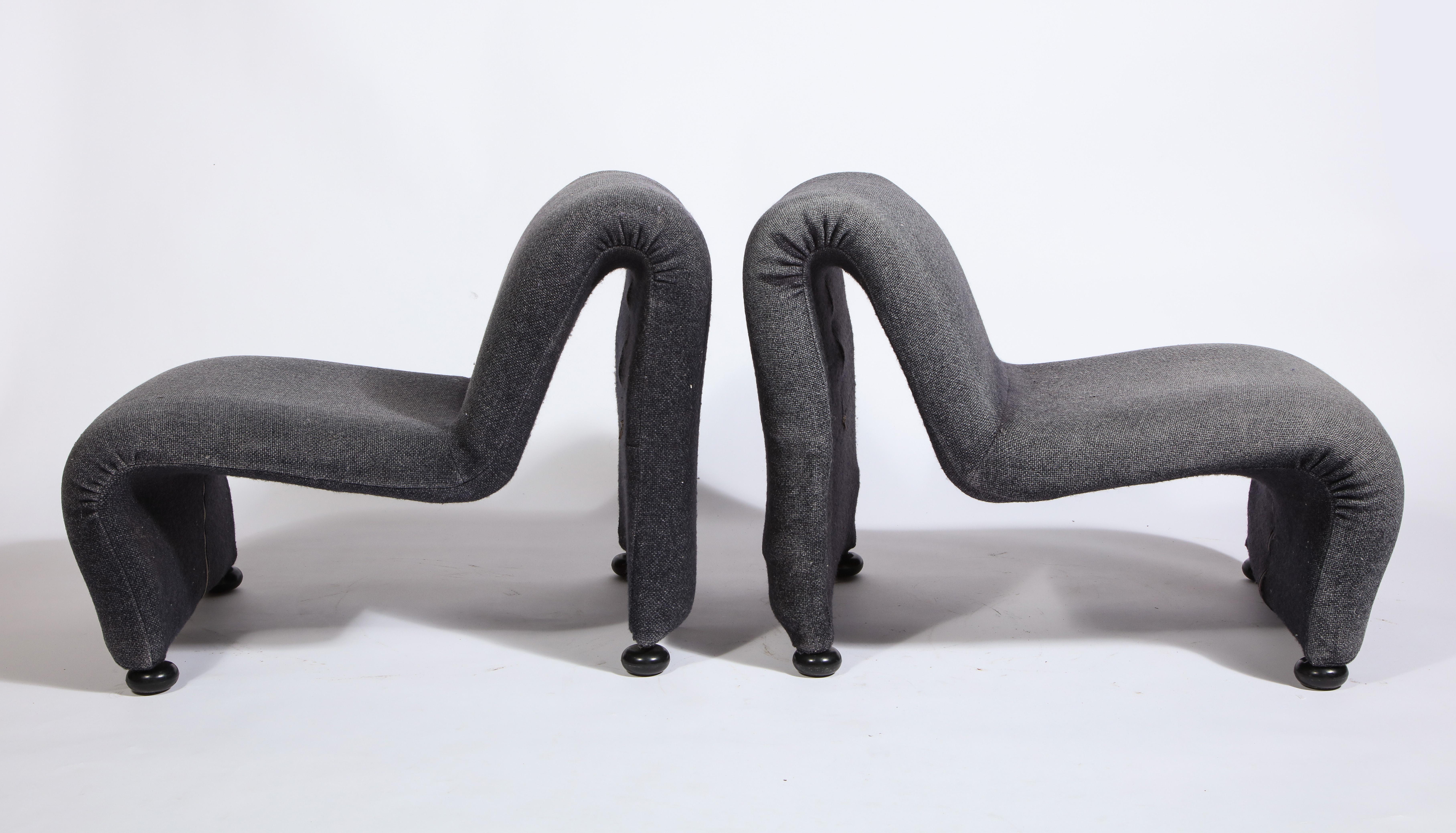 Sculptural Etienne Fermigier lounge chairs, Grey, 1970s, France

Amazing set of chairs, sold individually or as a set of 4. Chic in any setting. Covered in original grey fabric.

Chairs can be purchased individually.
Price is per chair.