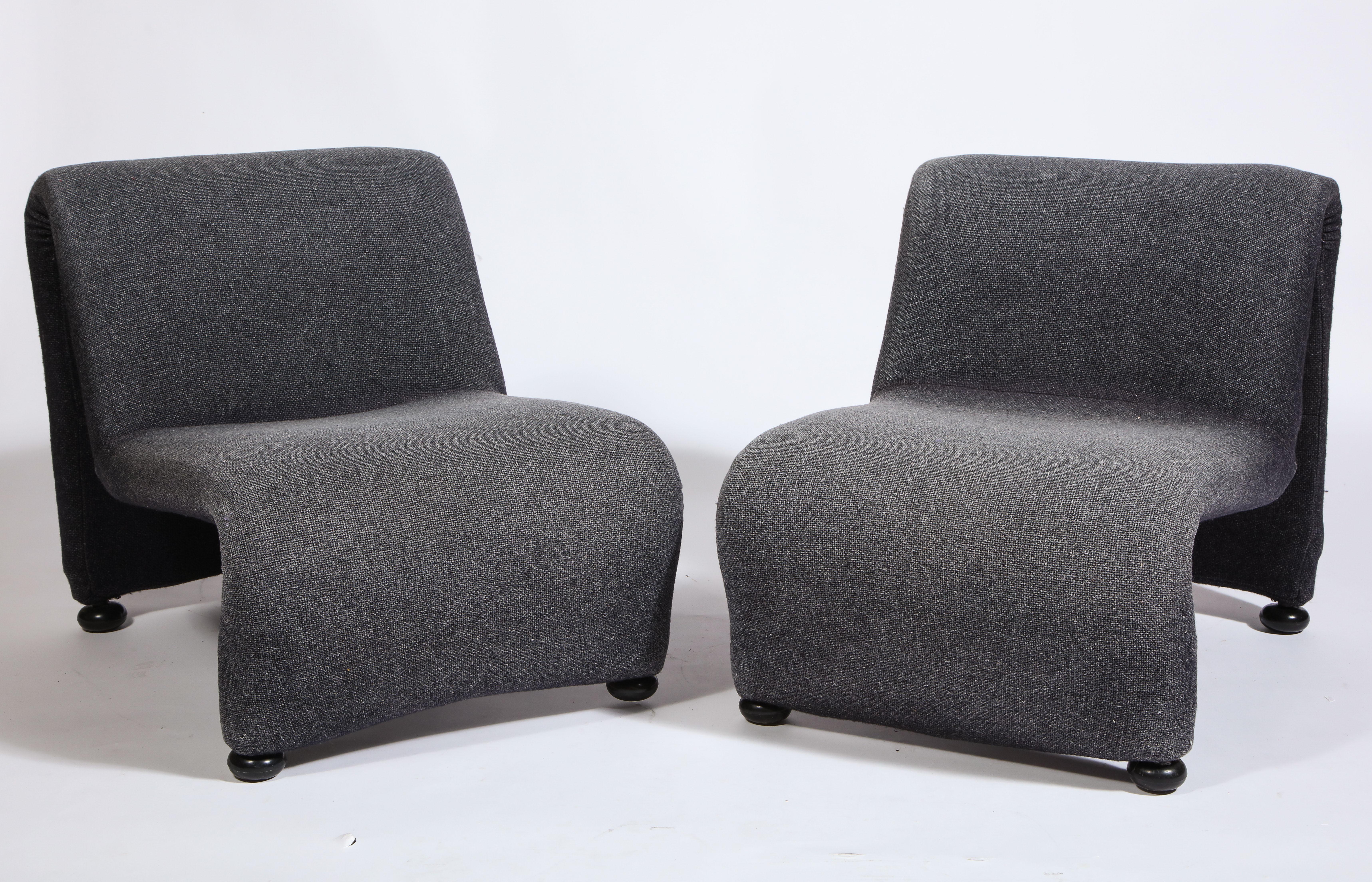 French Sculptural Etienne Fermigier Lounge Chairs, Grey, 1970s, France