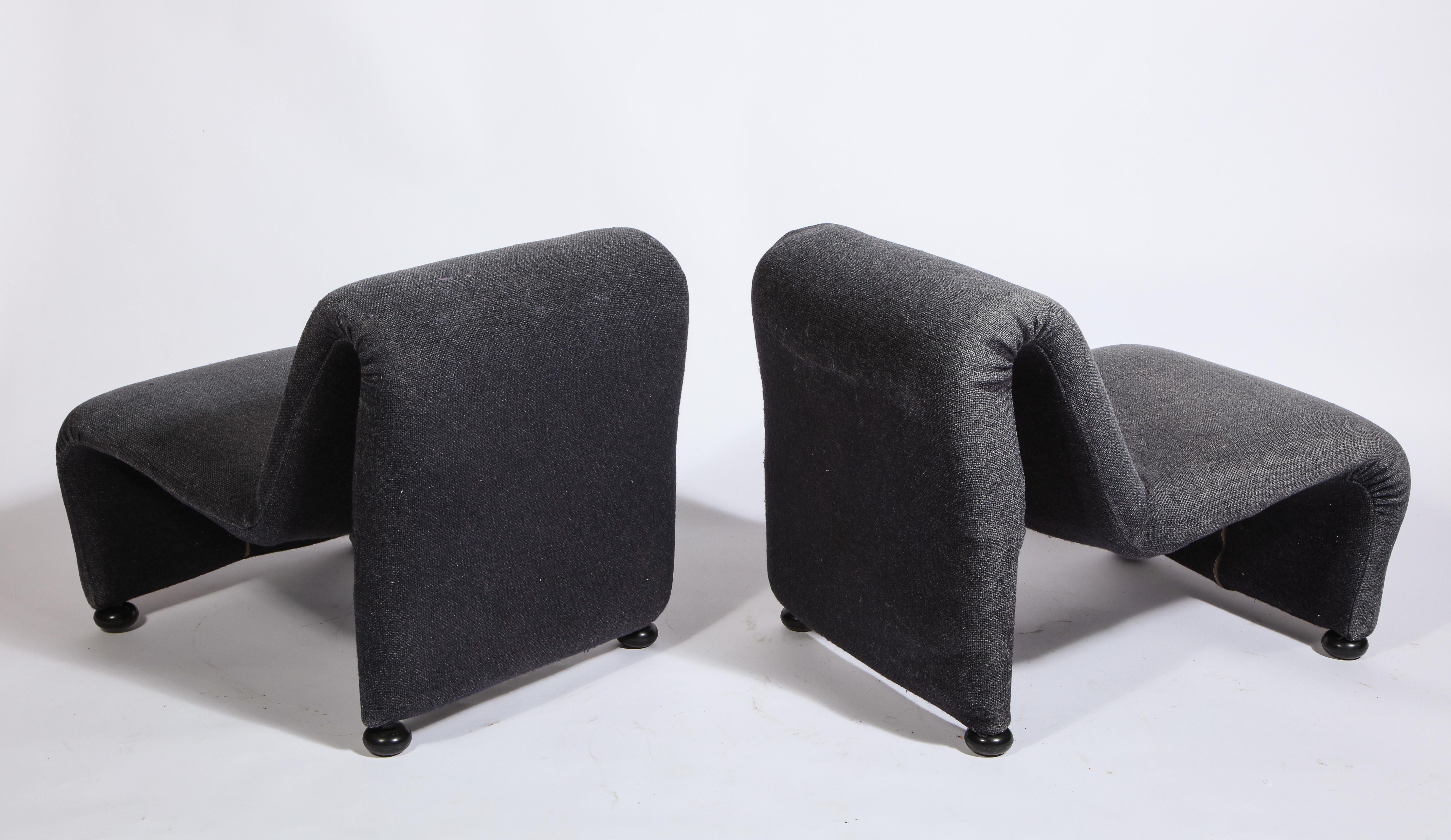 20th Century Sculptural Etienne Fermigier Lounge Chairs, Grey, 1970s, France