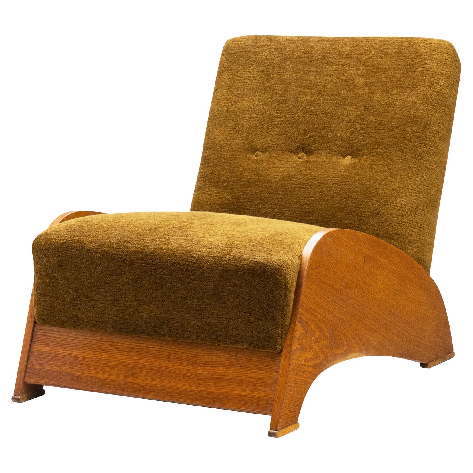 Sculptural European Modern Oak Lounge Chair, Europe 1960s