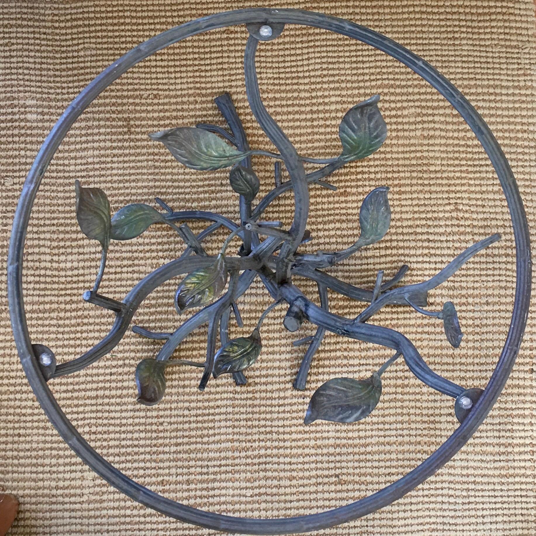 Sculptural Faux Bois Metal and Glass Round Drinks Side Table 1
