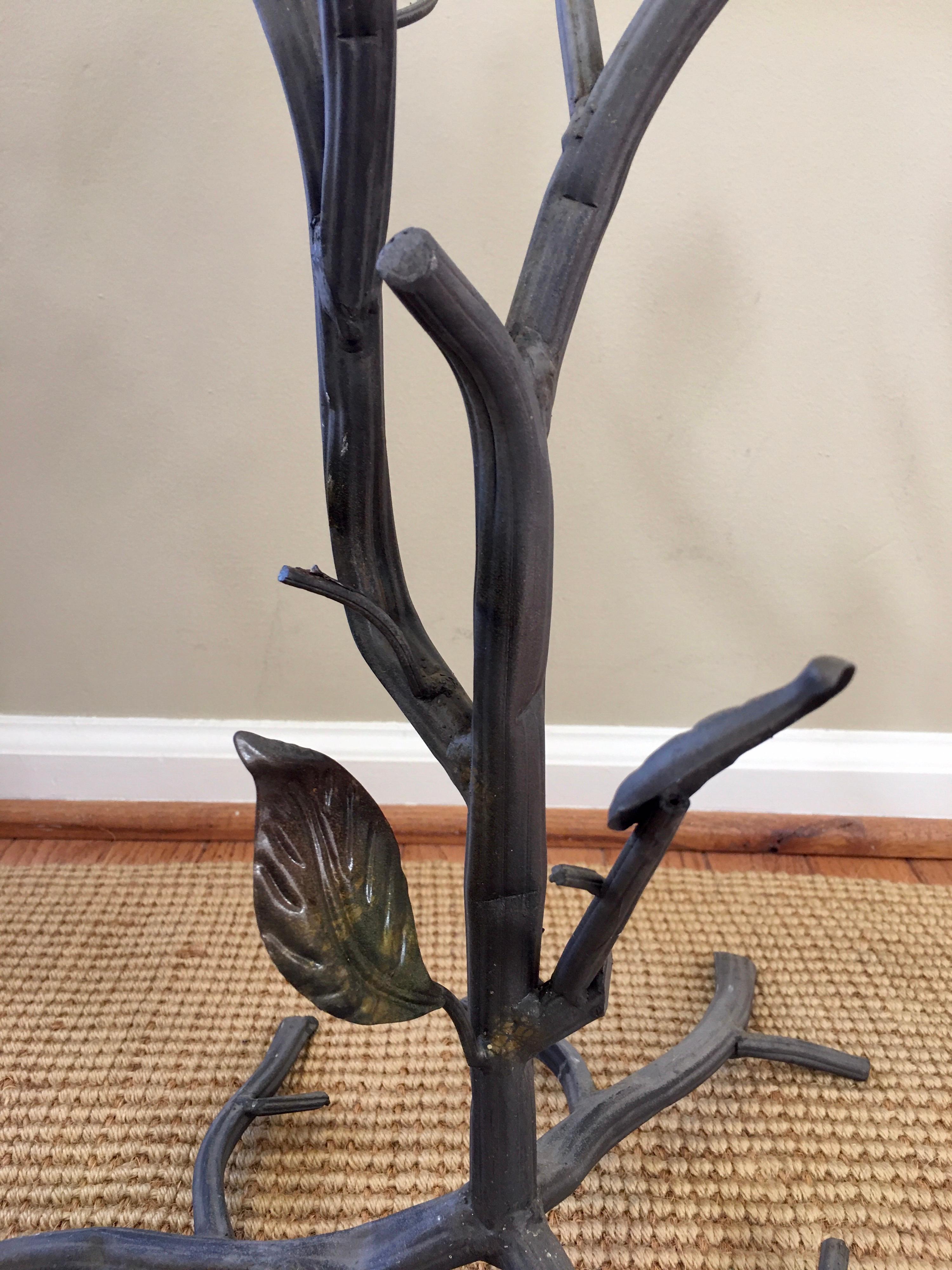 Sculptural Faux Bois Metal and Glass Round Drinks Side Table 2