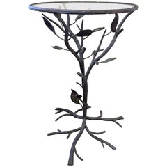 Sculptural Faux Bois Metal and Glass Round Drinks Side Table