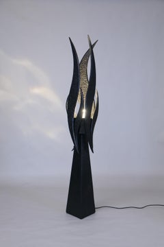 Sculptural Floor Lamp, Dark Wood BLOSSOM, Mid Century Modern Standing Light Mood