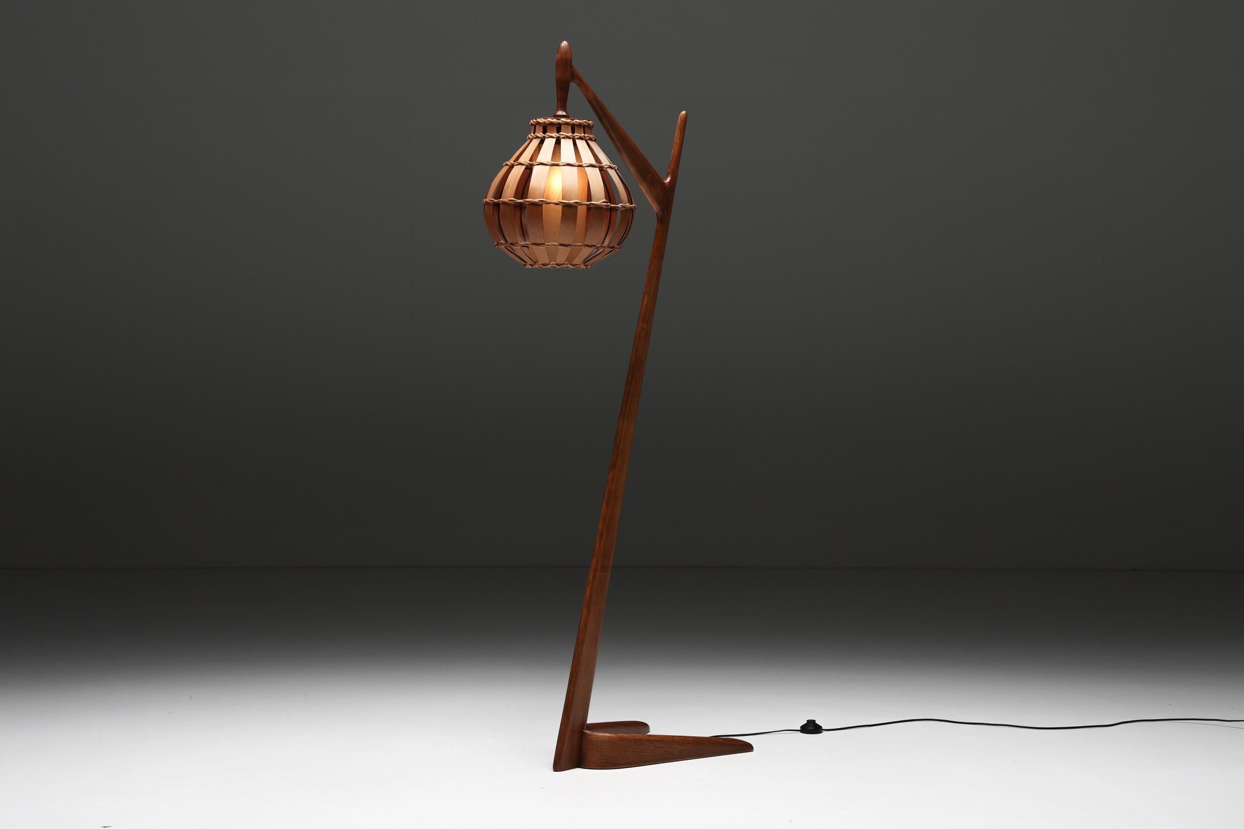 Sculptural Floor Lamp in Bent Birch Wood & Teak, 1960s In Excellent Condition In Antwerp, BE