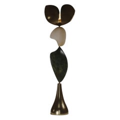 Sculptural Floor Lamp in Bronze-Patina Brass and Parchment Inlay by Kifu Paris