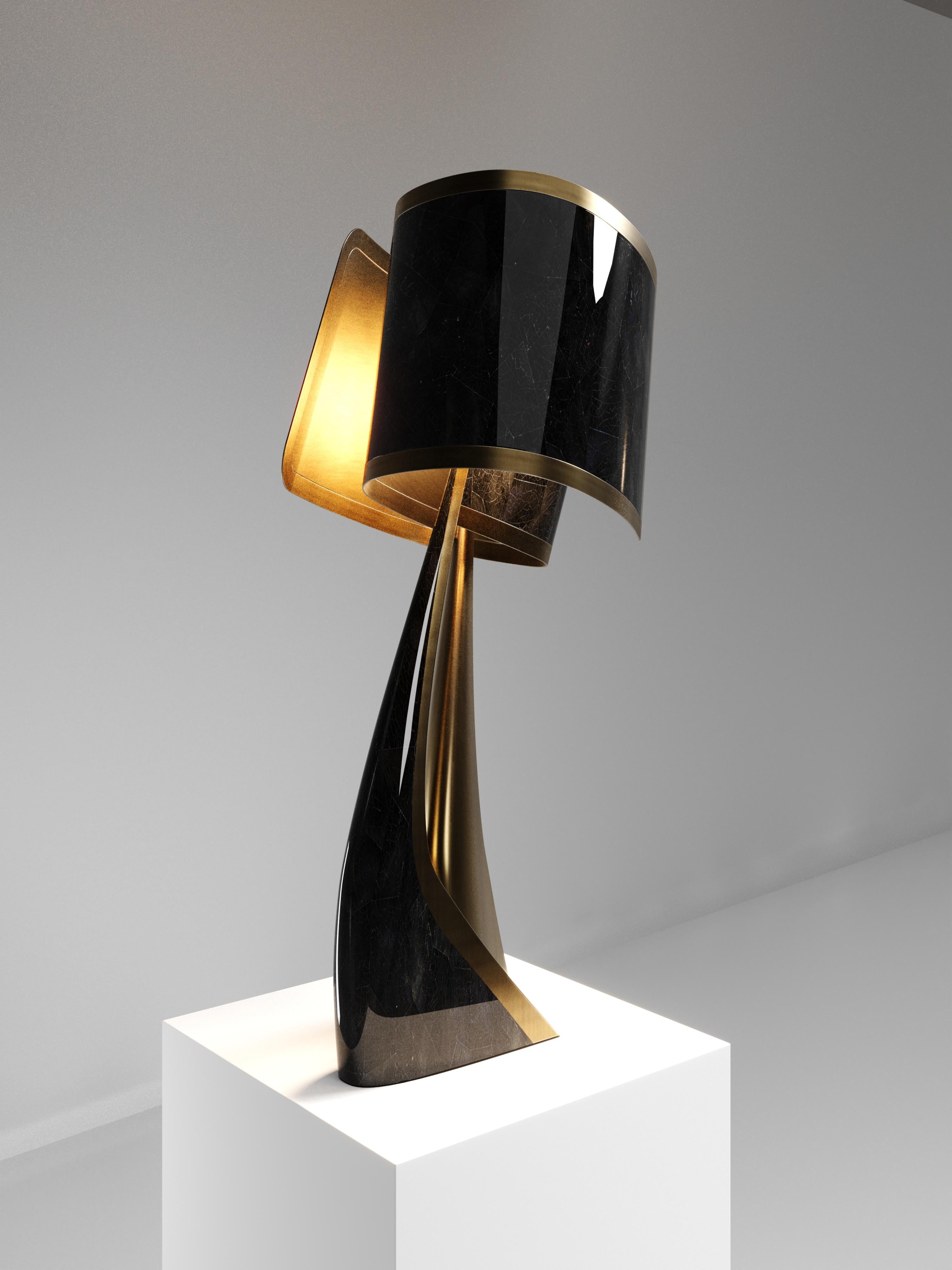 Sculptural Floor Lamp in Shagreen Inlay and Bronze-Patina Brass by Kifu Paris For Sale 7