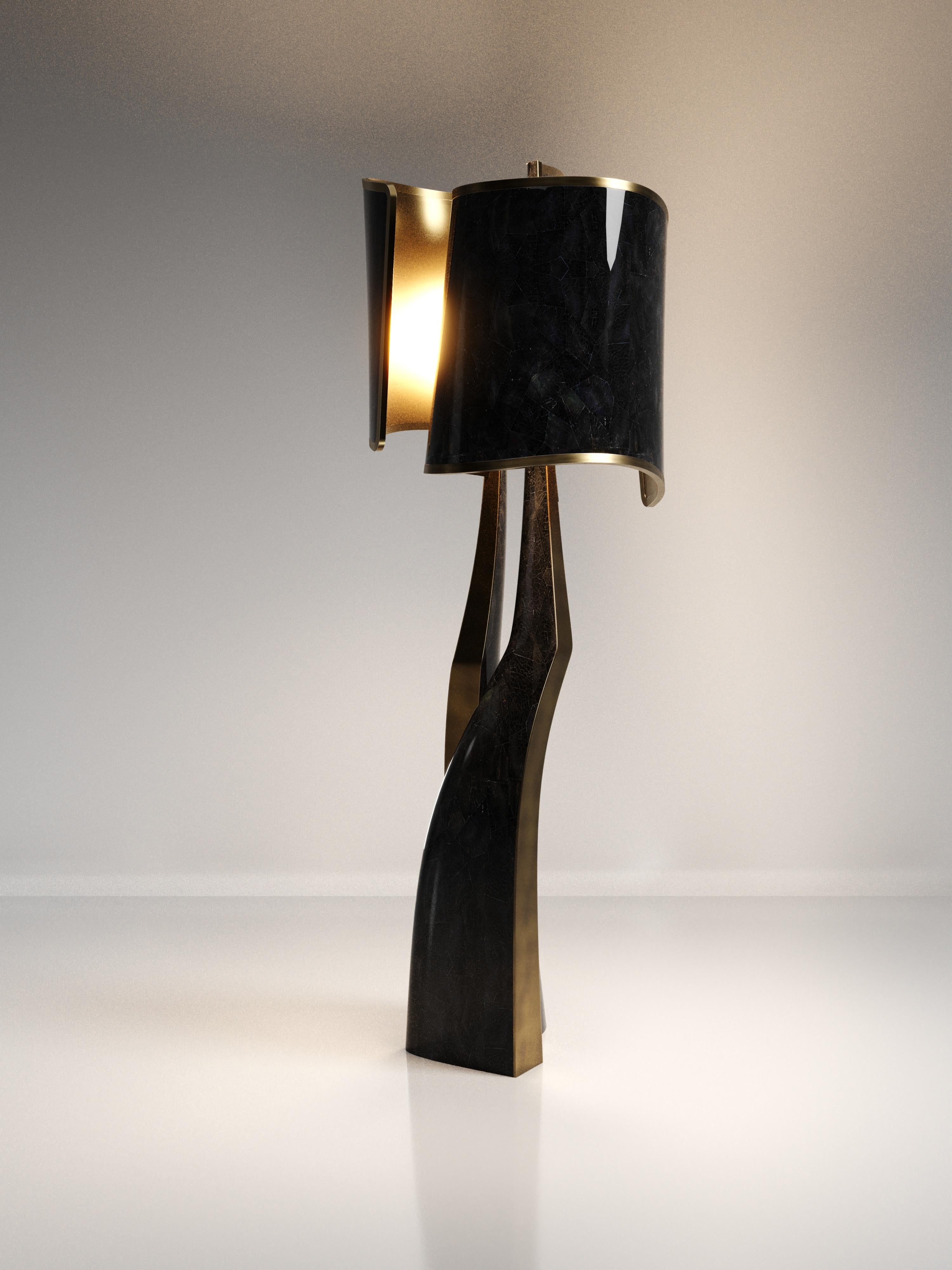Sculptural Floor Lamp in Shagreen Inlay and Bronze-Patina Brass by Kifu Paris For Sale 1