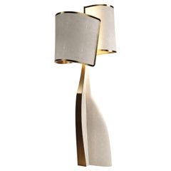 Vintage Sculptural Floor Lamp in Shagreen Inlay and Bronze-Patina Brass by Kifu Paris
