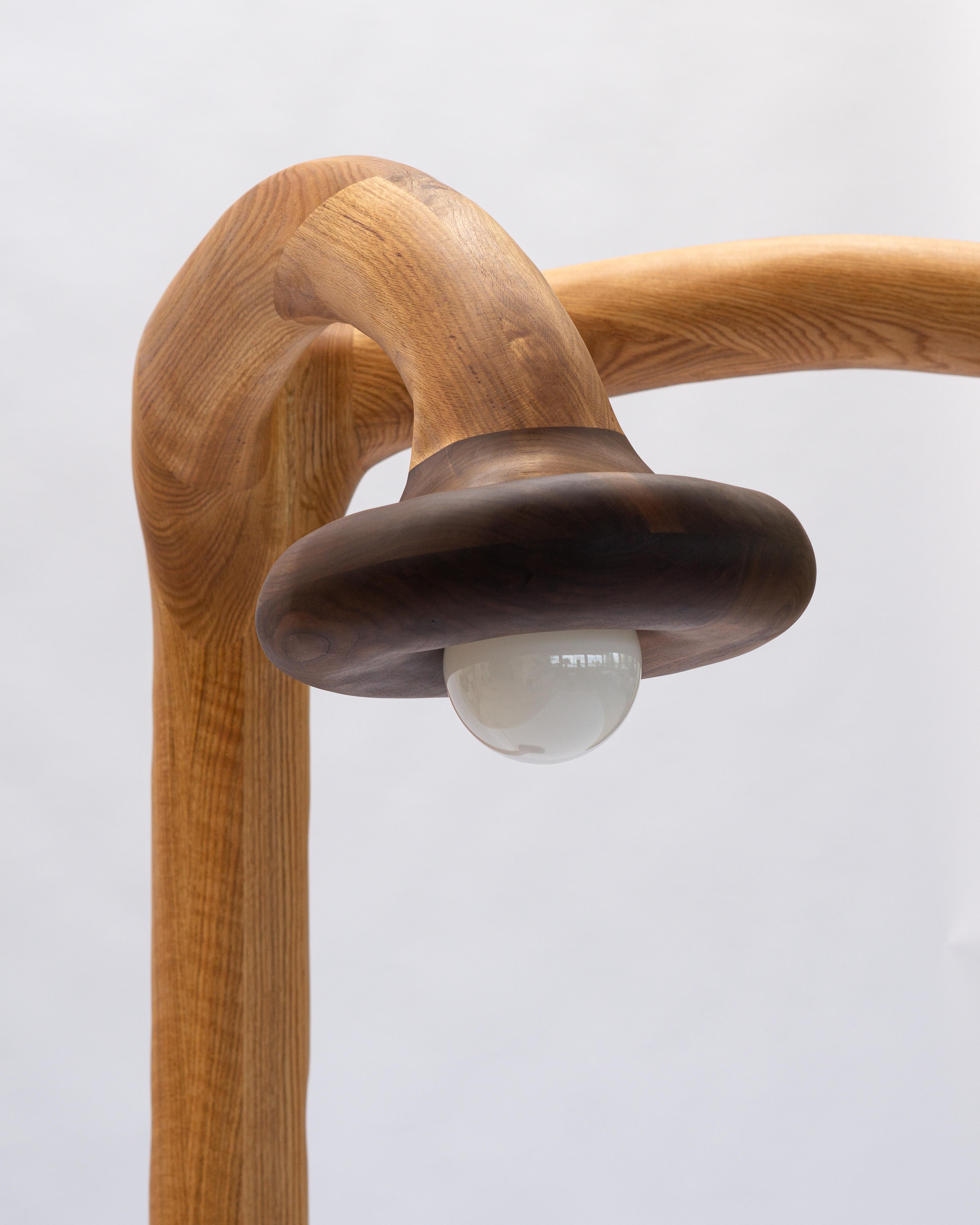 Lámpara de pie escultural - Lámpara de pie de forma orgánica en madera de roble rojo y nogal en venta 3