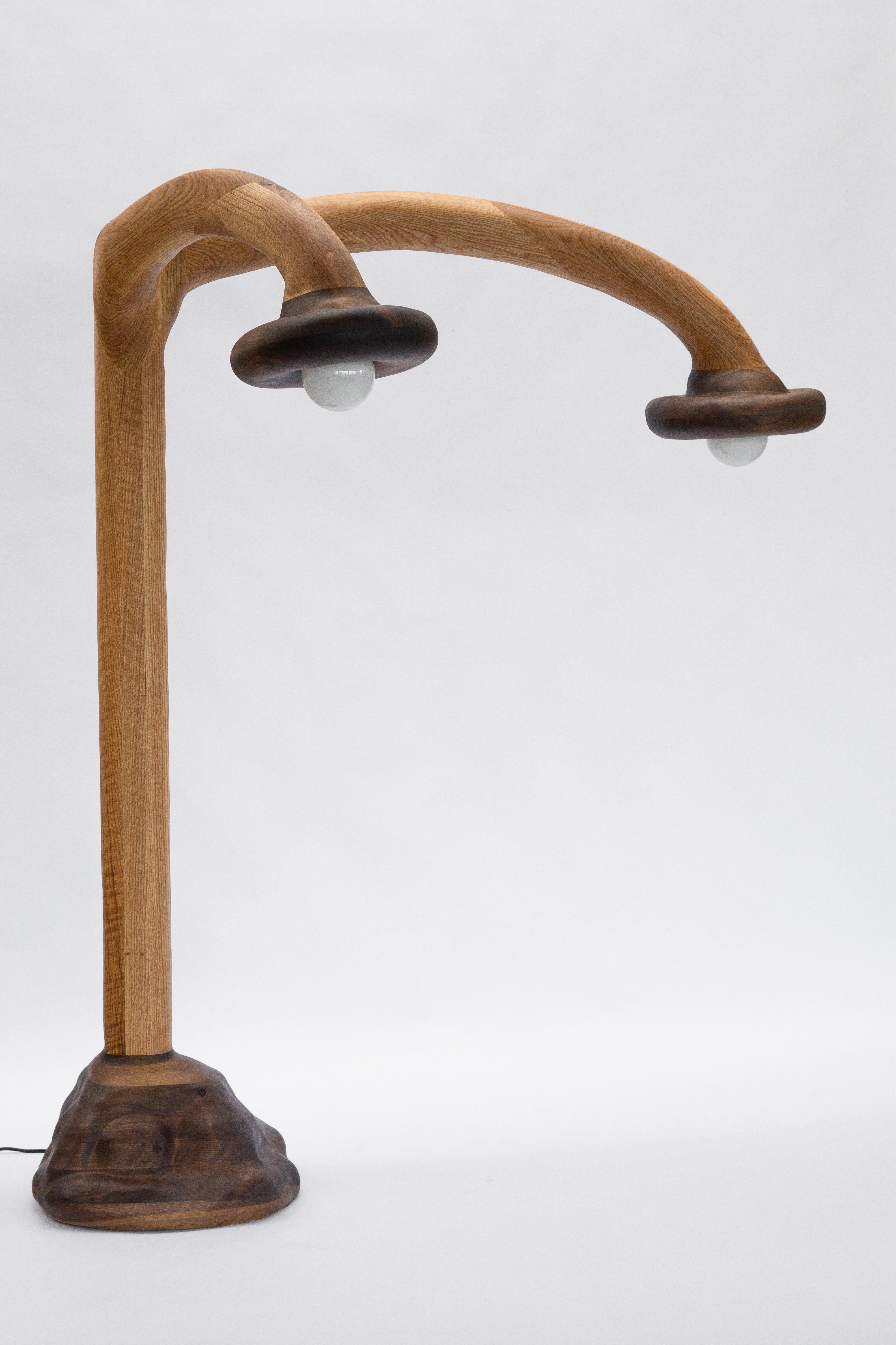 Lámpara de pie escultural - Lámpara de pie de forma orgánica en madera de roble rojo y nogal en venta 5
