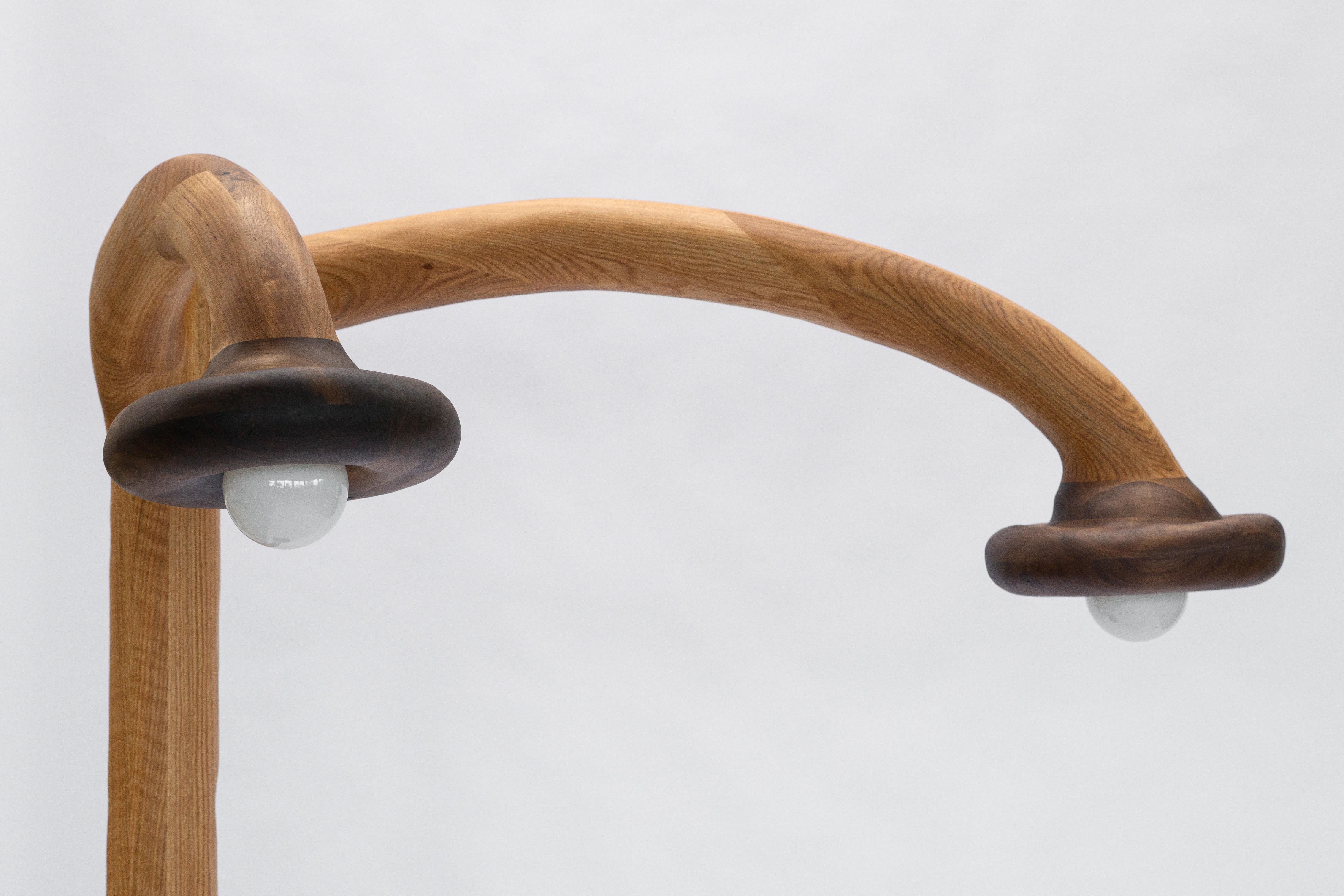 Lámpara de pie escultural - Lámpara de pie de forma orgánica en madera de roble rojo y nogal en venta 6